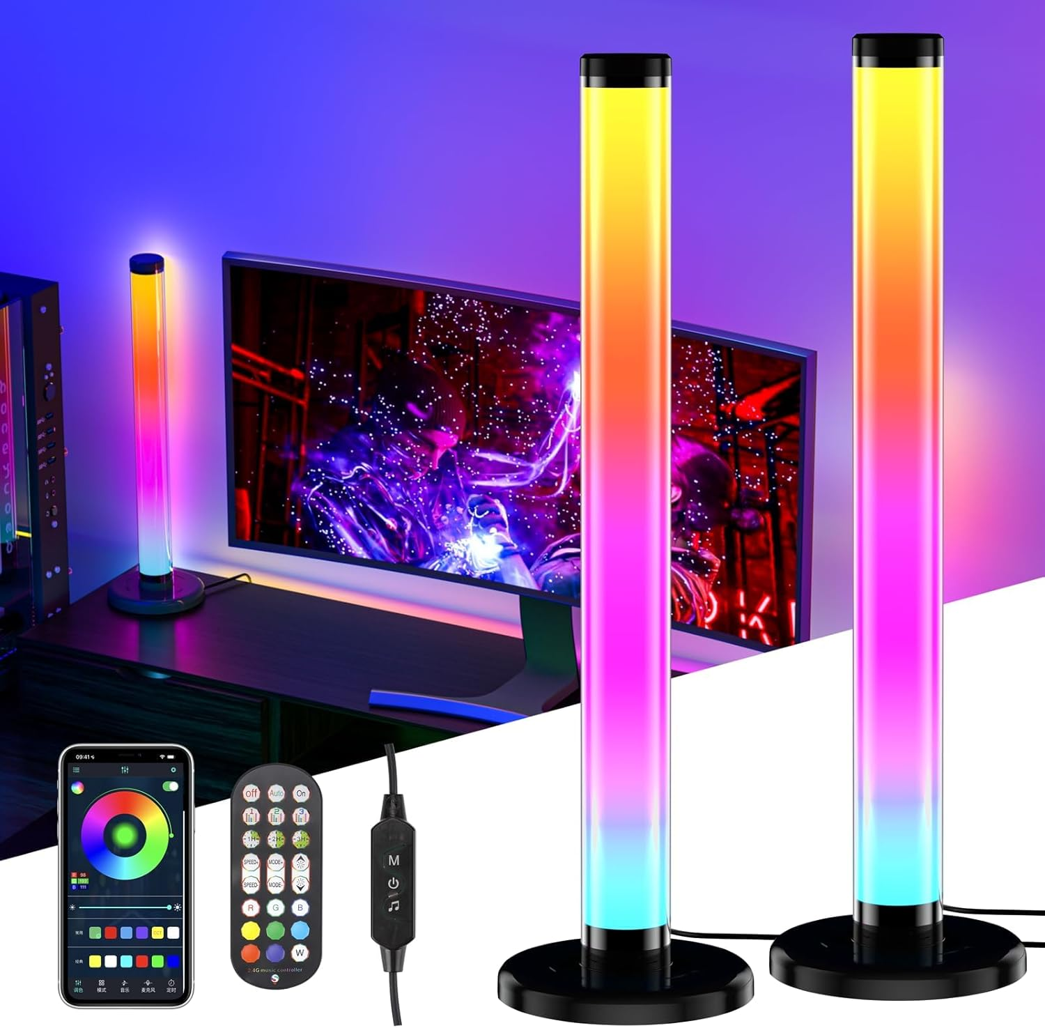 TONGLIN Smart LED Light Bars, 2Pack 42Cm RGB Light Bars, Smart Light Bar with Diy/Music Sync/8 Scene Modes, Gaming Lights TV Backlight with App Control, Colour Changing Light