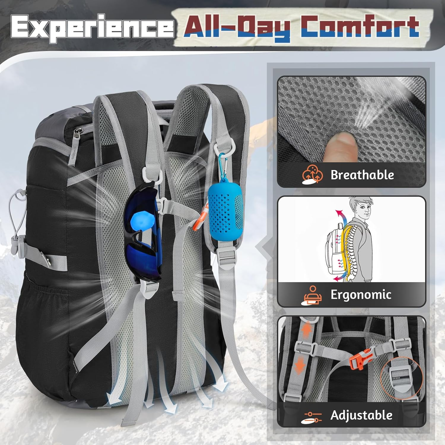 Lubardy Foldable Hiking Backpack for Women Men Packable Camping Backpack Collapsible Waterproof Hiking Daypack Lightweight image number 5