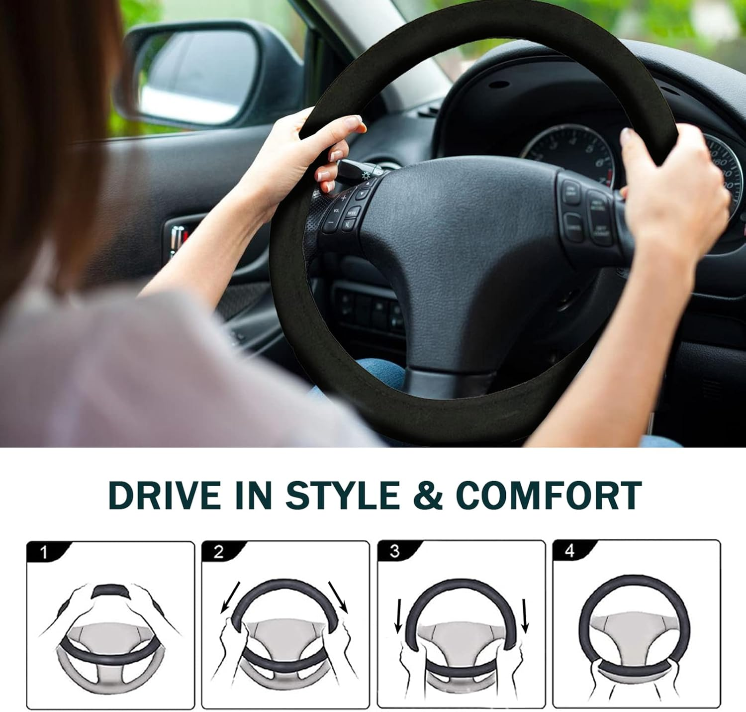 RAYWE Auto Heated Steering Wheel Cover Universal Size Quickly Heating Driving Hands Warmth Steering Wheel Protection Cover image number 4