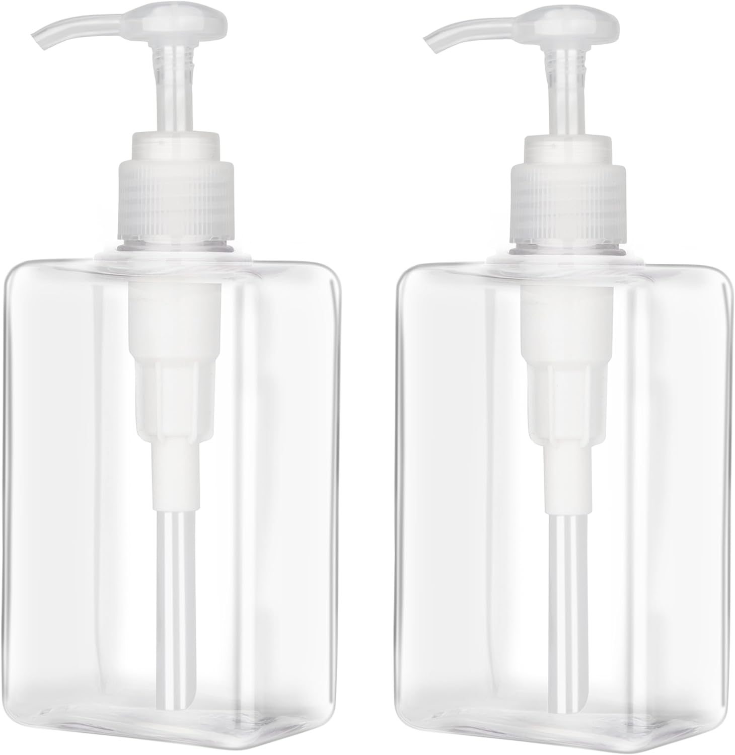 150Ml (5.1Oz) Pump Bottle Dispenser Jansburg 2 Pack Refillable Flat Square Plastic Lotion Dispenser Leakproof Empty Lotion Pump Bottle for Essential Oil Soap Lotion Shampoo Clear