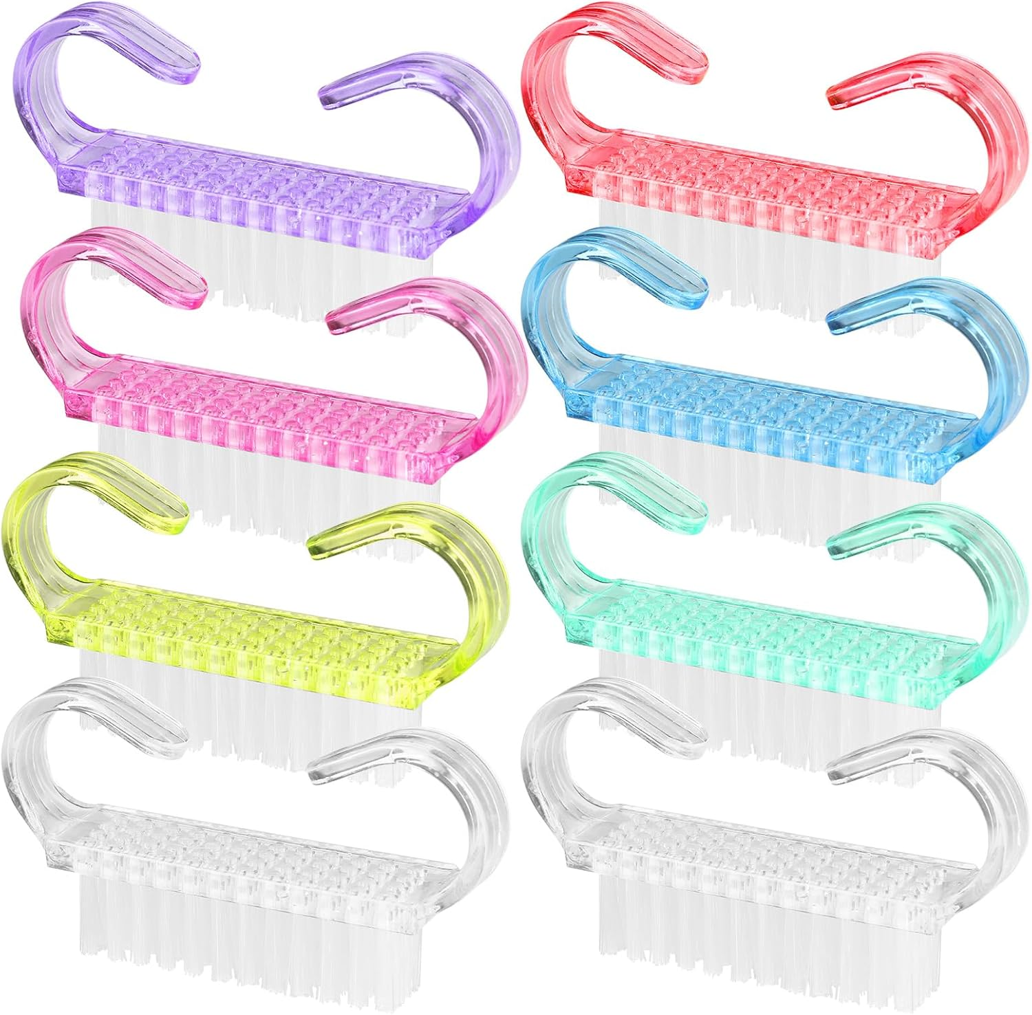 Pack of 8 Nail Brush, Abeillo Fingernail Brush, Plastic Handle, Fingernail Exfoliating Cleaning Brushes, Manicure Dust Brush, Pedicure Scrubbing Tool for Toes and Nails (7 Colours)