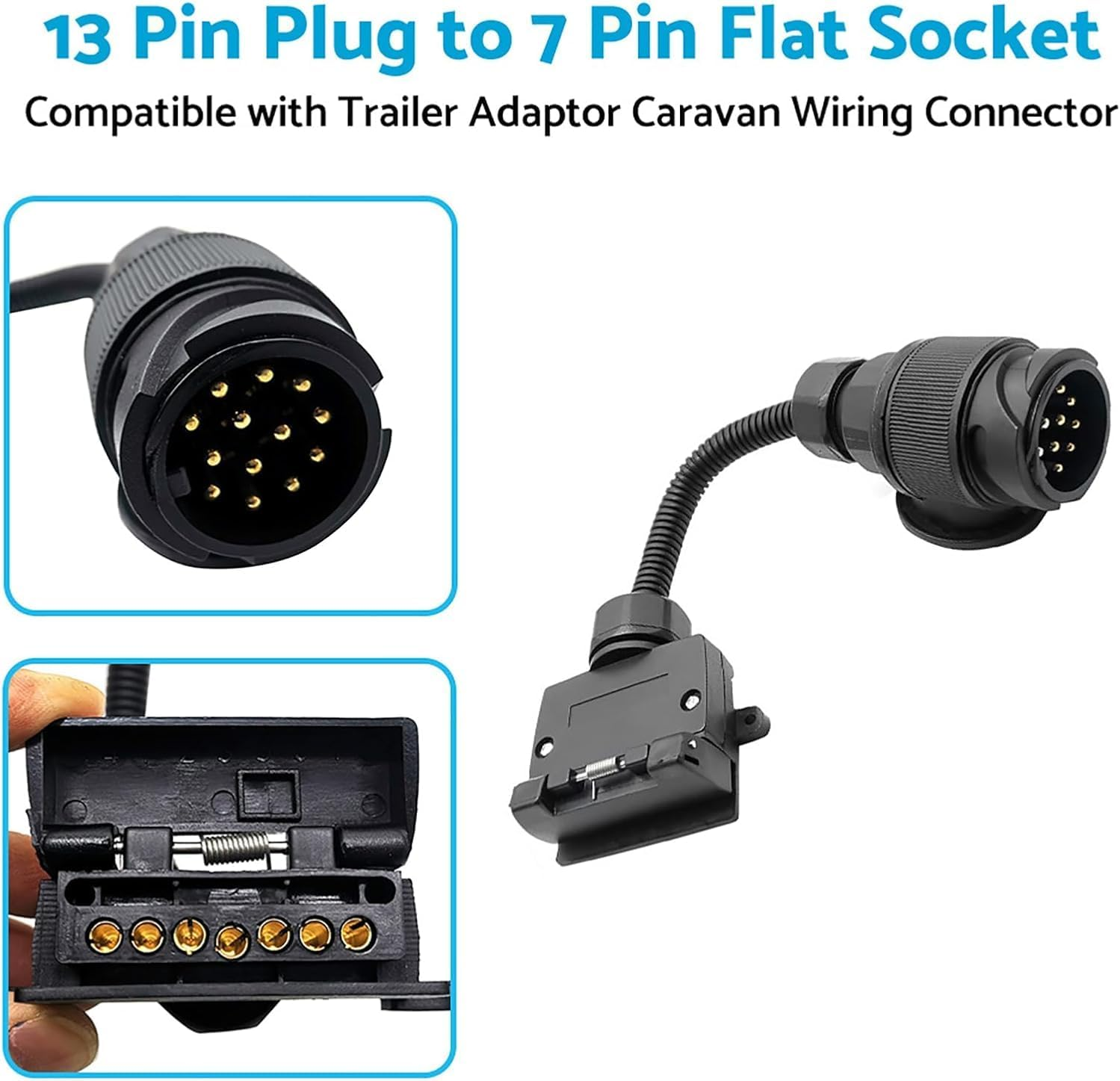 Walquicks Adaptor 13 Pin to 7 Pin Socket Socket Professional Male Female Adaptor Portable Universal Extension Spiral Cable Trailer Caravan Connector Plug Adaptor Connector, for Trailer Caravan Bike image number 2