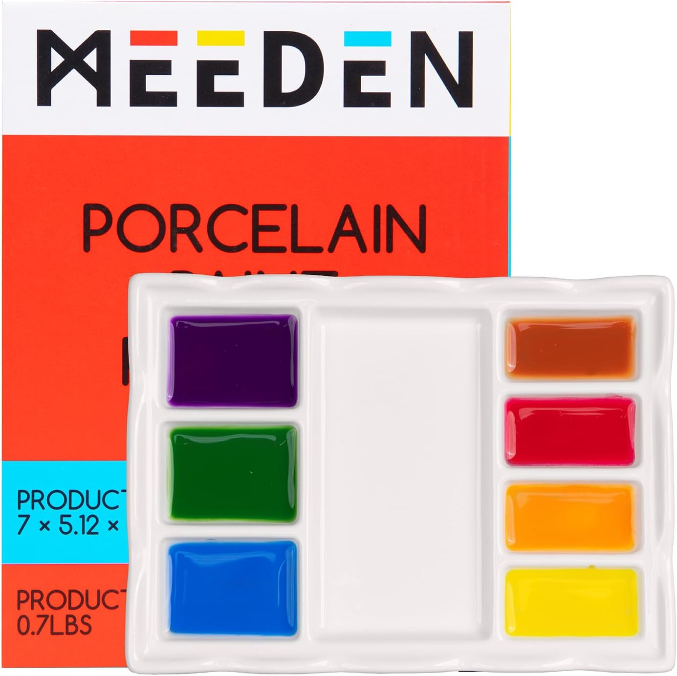 MEEDEN 8-Well Ceramic Artist Paint Palette with Brush Holders, Porcelain Mixing Tray for Watercolor, Gouache, Acrylic Painting, 7&rdquo;X 5.2&rdquo;X 0.6&rdquo; image number 3