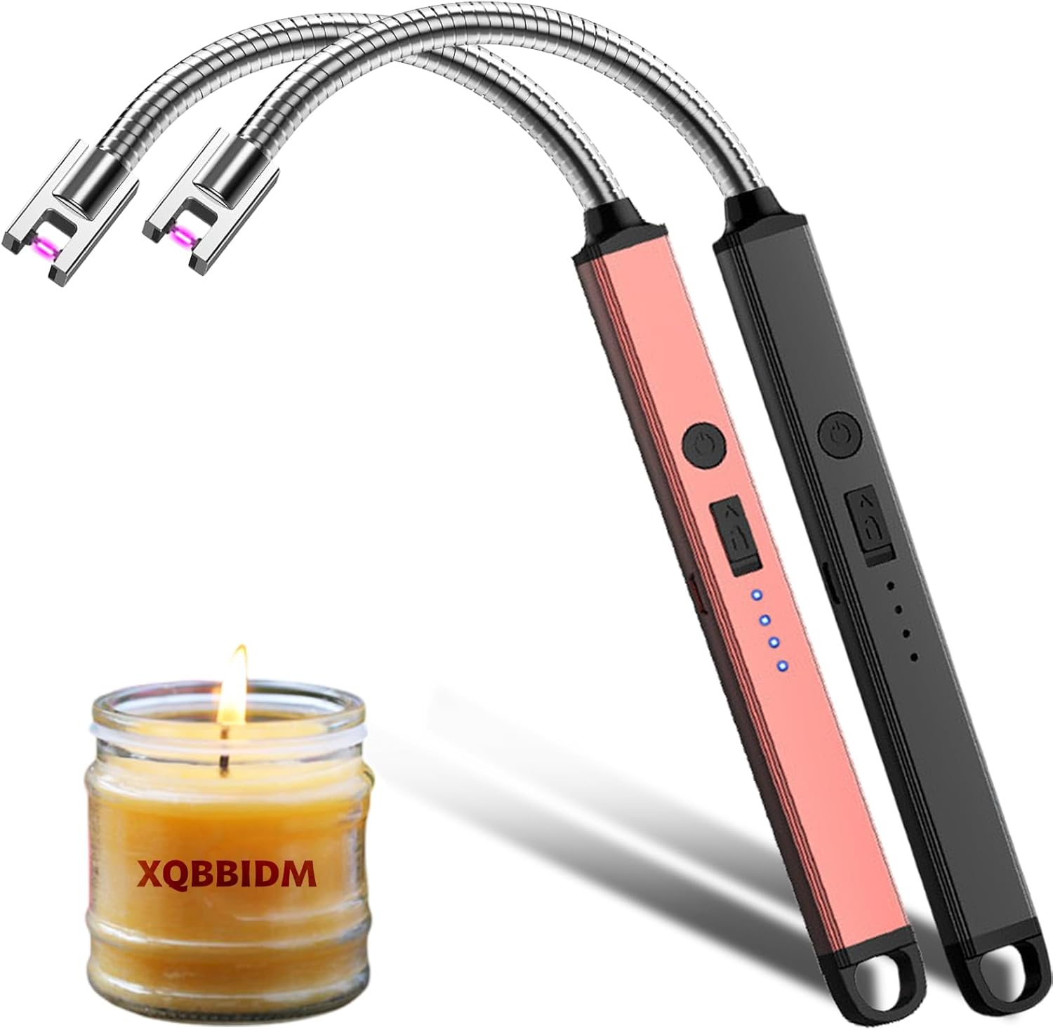 Electric Lighter, 2 Pack of USB Rechargeable Candle Lighter with Flexible Neck, 10.4-Inch Long Handle Arc Lighters with LED Battery Indicator and Safety Switch for Candle, Kitchen,Camping(Black+Blue)