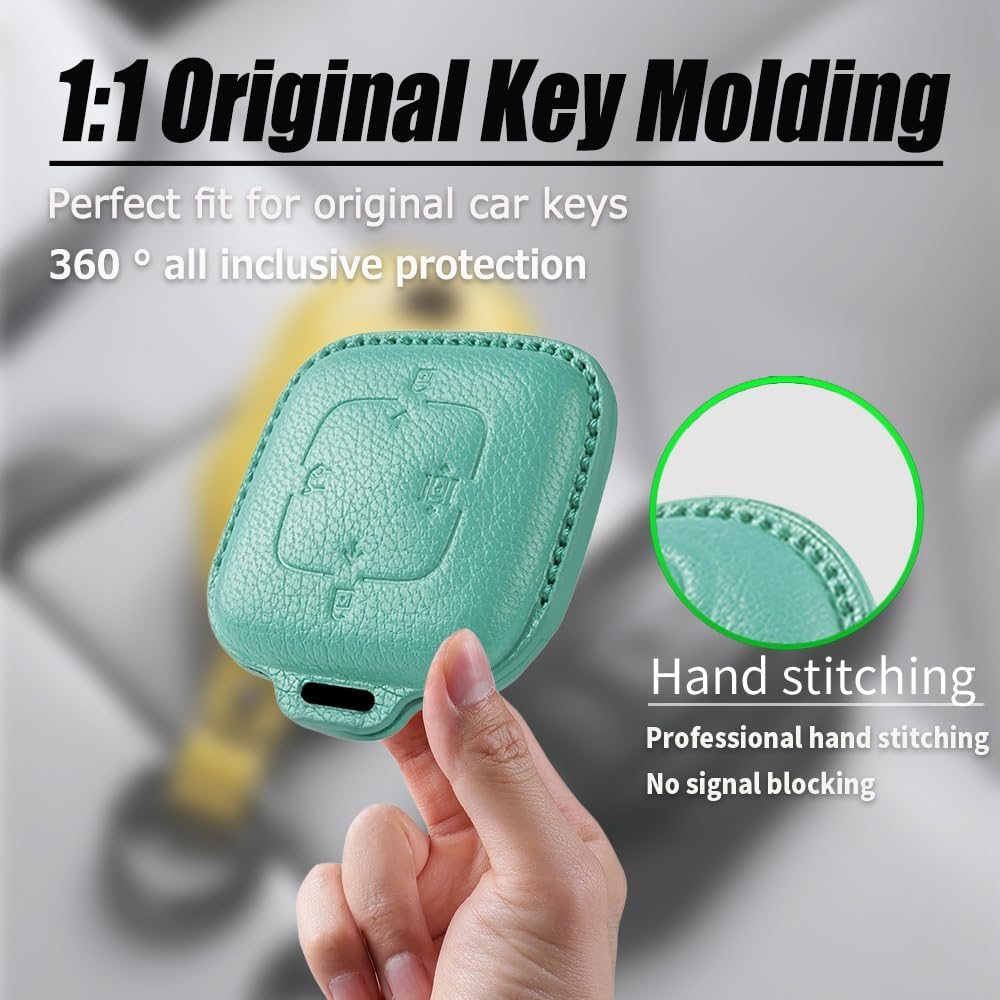 Ontto 4 Buttons Leather Car Key Fob Cover Fit for Zeekr X 001 007 009 7X Smart Key Case Keyring Shell Key Holder Keychain Accessories Green - Green image number 2