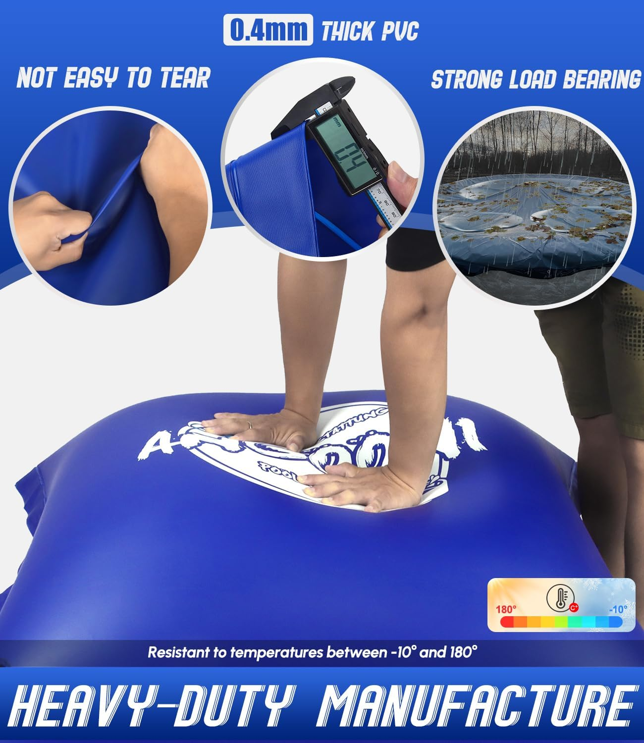4&rsquo;X4&rsquo; Heavy-Duty Pool Pillow with 4X20Ft Ropes - 0.4Mm Thick PVC Pool Pillows for Winter with Boston Dual-Inflation Valve, Cold-Resistant Pool Pillows for above Ground Pools, No Leakage image number 3