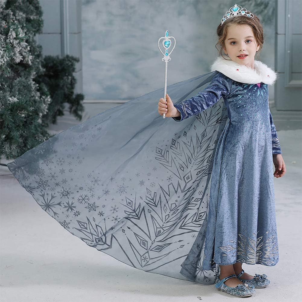 FYMNSI Girls Elsa Anna Costume Dress Party Outfit Fancy Dress up Snow Queen Princess Halloween Carnival Cosplay Dress for 2-8 Years