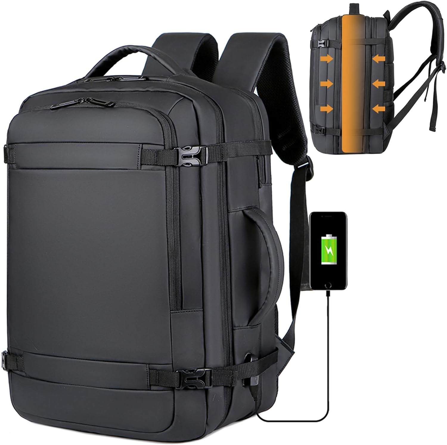 SUCIKORIO Cabin Bag 45X36X20 New Easyjet Underseat, Expandable Hand Luggage Bag Waterproof Carry on Holdall Travel Backpack with Padded Laptop Pocket and USB Charging Port Fit 15.6 Inch Laptop