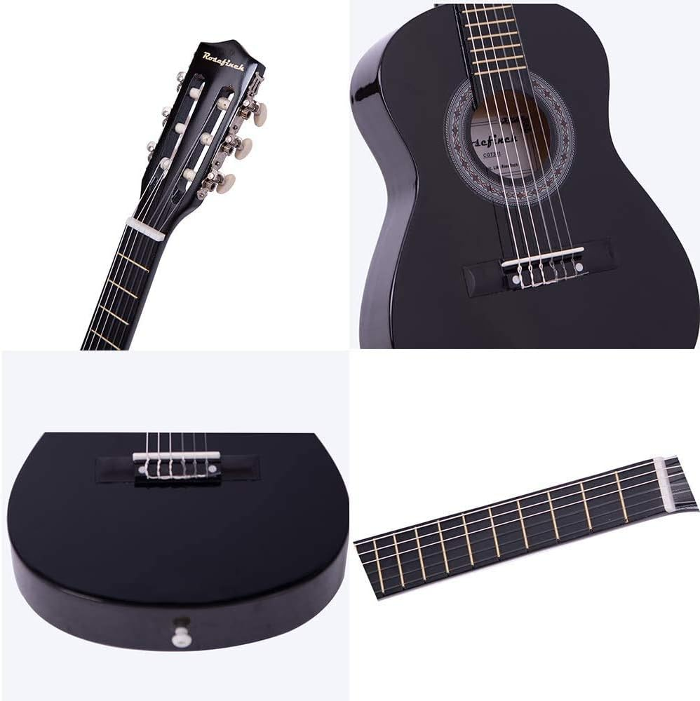 30 Inch Classical Guitar Kits for Beginner Kids & Adults Rosefinch 6-String Acoustic Guitar with Bag Capo Strap Picks Tuner Nylon String (Black) - Black image number 6