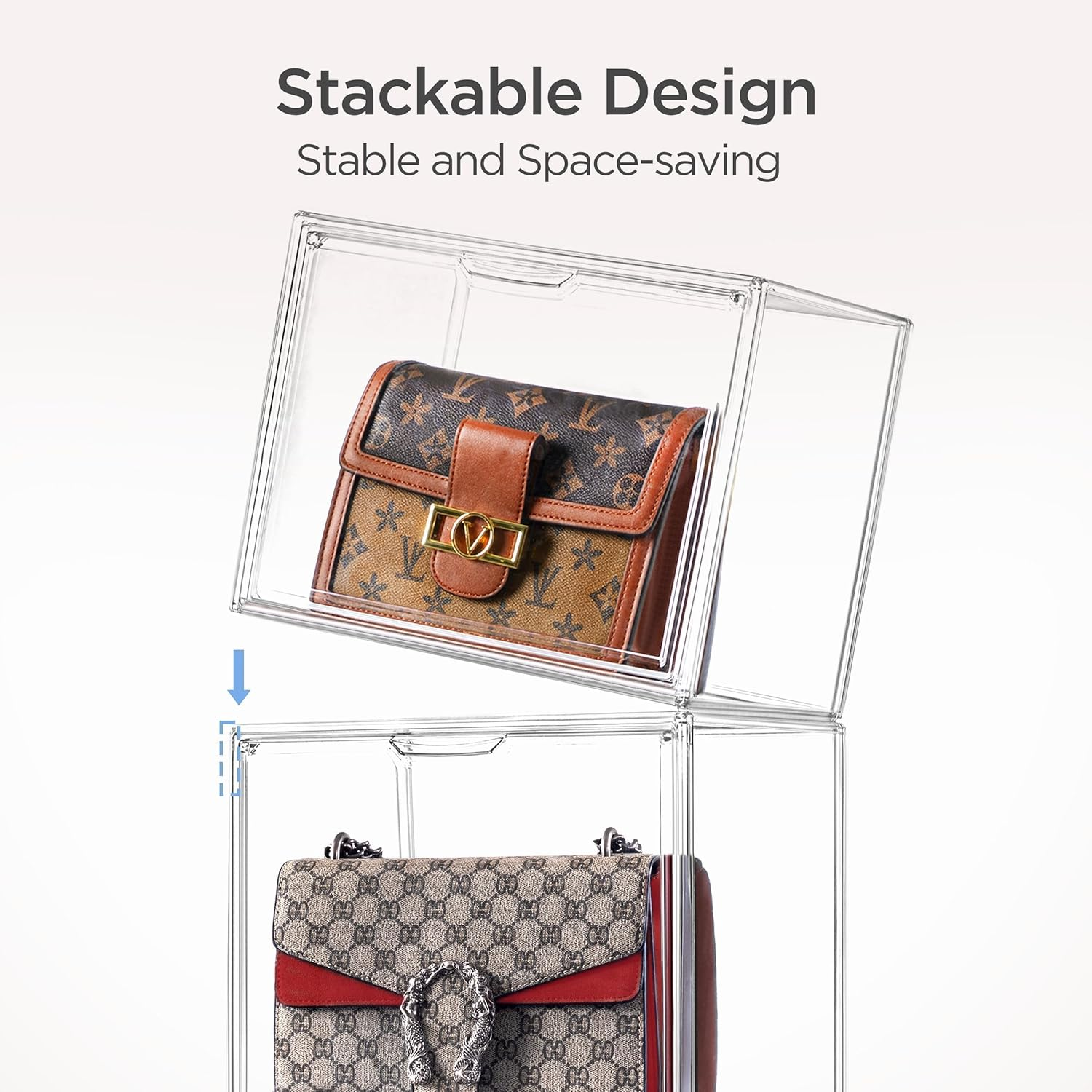 Hblife Clear Purse Organizer for Closet, Stackable Handbag Storage Box Container with Magnetic Door for Collectibles, Cosmetics, Books, Women Heels and Toys (3 Pack, Large) - 5 Pack image number 6