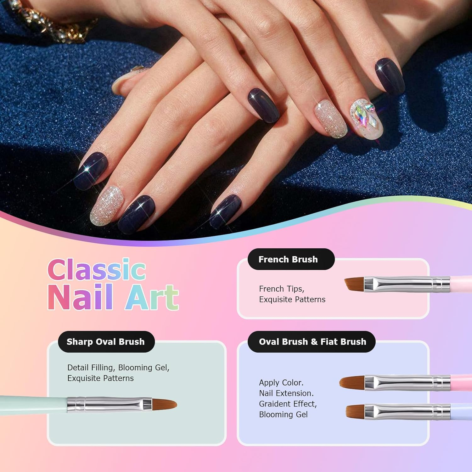 Nail Art Brush Set, Pen Painting Tools for Gel Nail Polish Painting, Nail Extension Gel Builder Gel Brush, Nail Art Fine Liner Brush and Nail Dotting Pen for DIY Manicure (6Pcs) image number 1