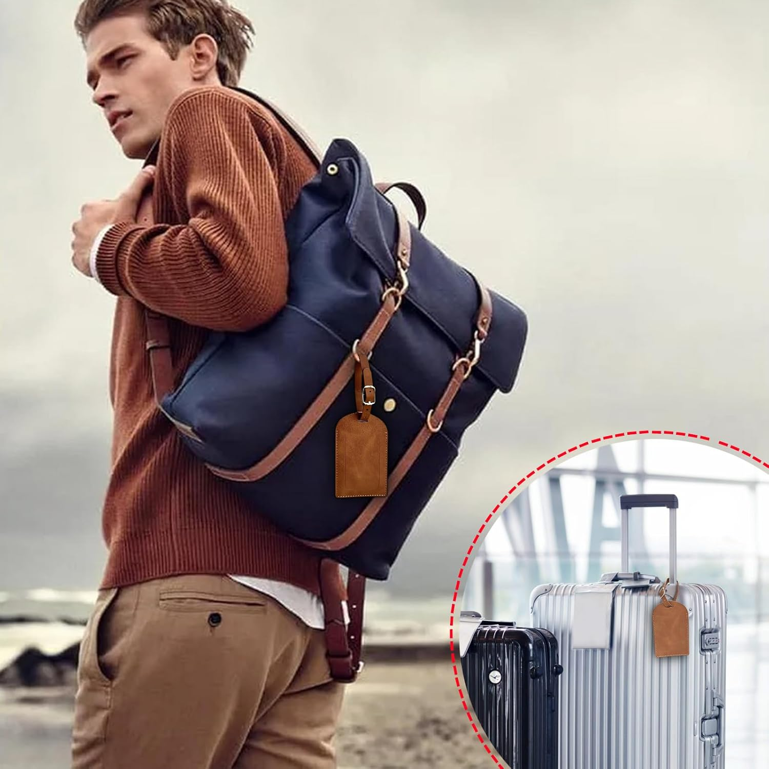 AIJOY PU Leather Passport Holder for Men & Women &ndash; RFID Blocking Travel Wallet with Luggage Tag & Tracker Holder &ndash; Travel Essentials 3-In-1 Organizer for Passports, Boarding Passes, Credit Cards&ndash;Brown image number 3