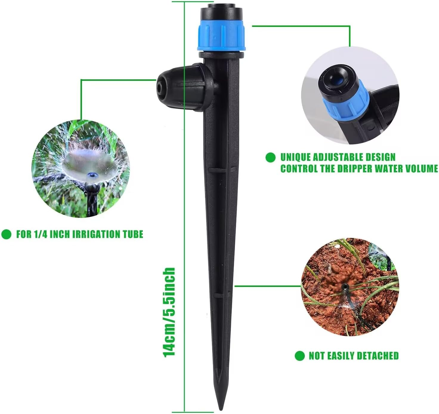 Drip Irrigation Emitters with Adjustable 360 Degree Water Flow Drippers Sprayer for 1/4 Inch Tubing, Garden Drippers Sprayer Perfect for House Garden Watering System. (25Pcs-Blue 360 Degree Sprayer) image number 2