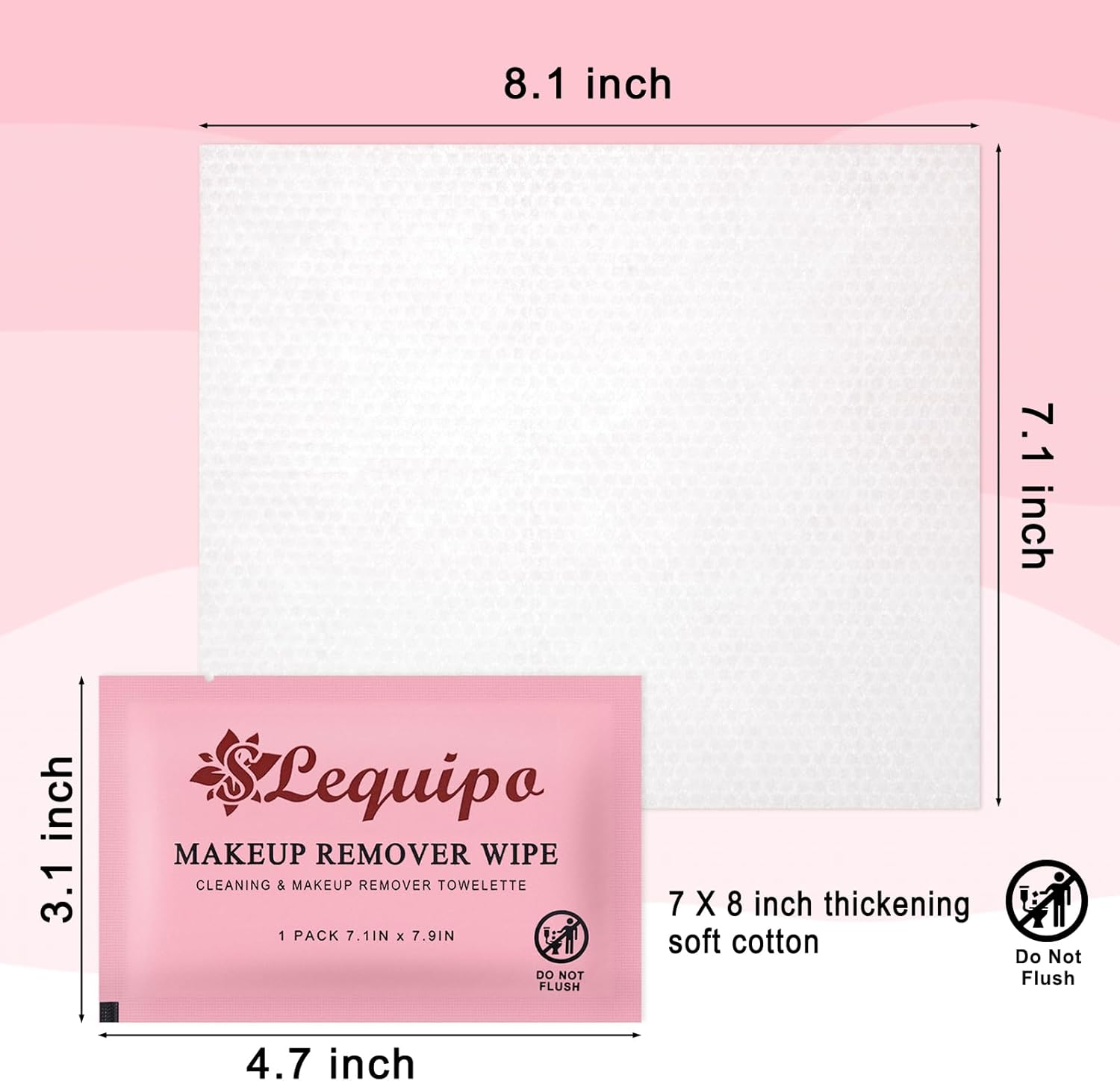 50 Pcs Individually Wrapped Makeup Remover Wipes Bulk Single Makeup Remover Cloth Travel Towelette Makeup Remover Cloth for Face (PINK) image number 2