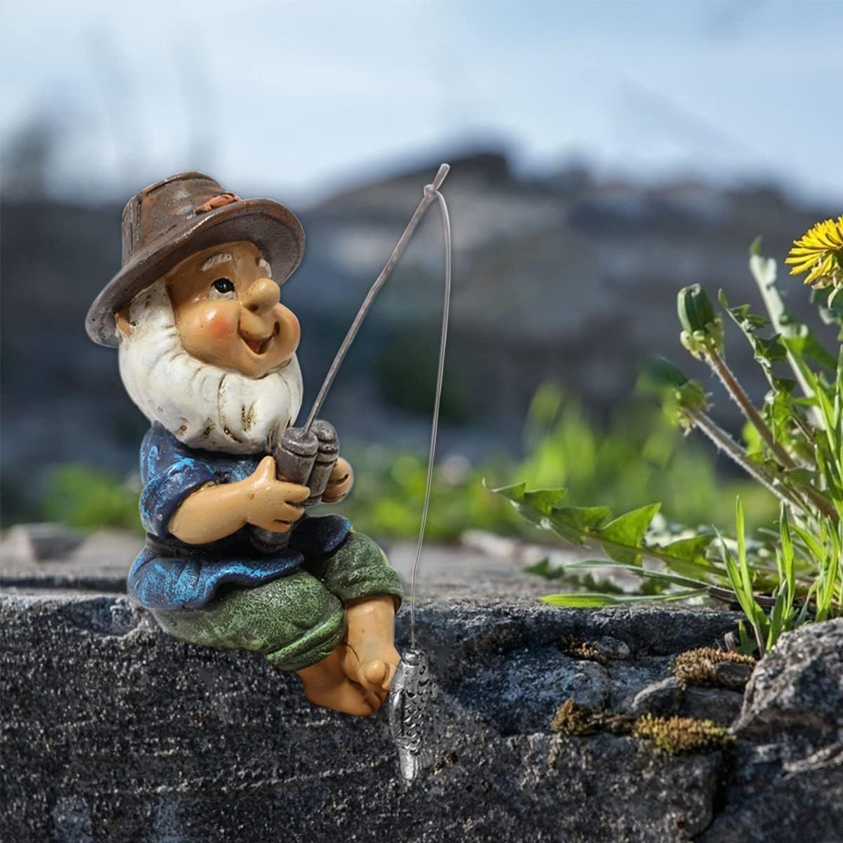 Garden Ornament Outdoor - Fishing Gnome Statue Resin Figurine Dwarf Sculpture for Pond Lawn Yard Decorations image number 1