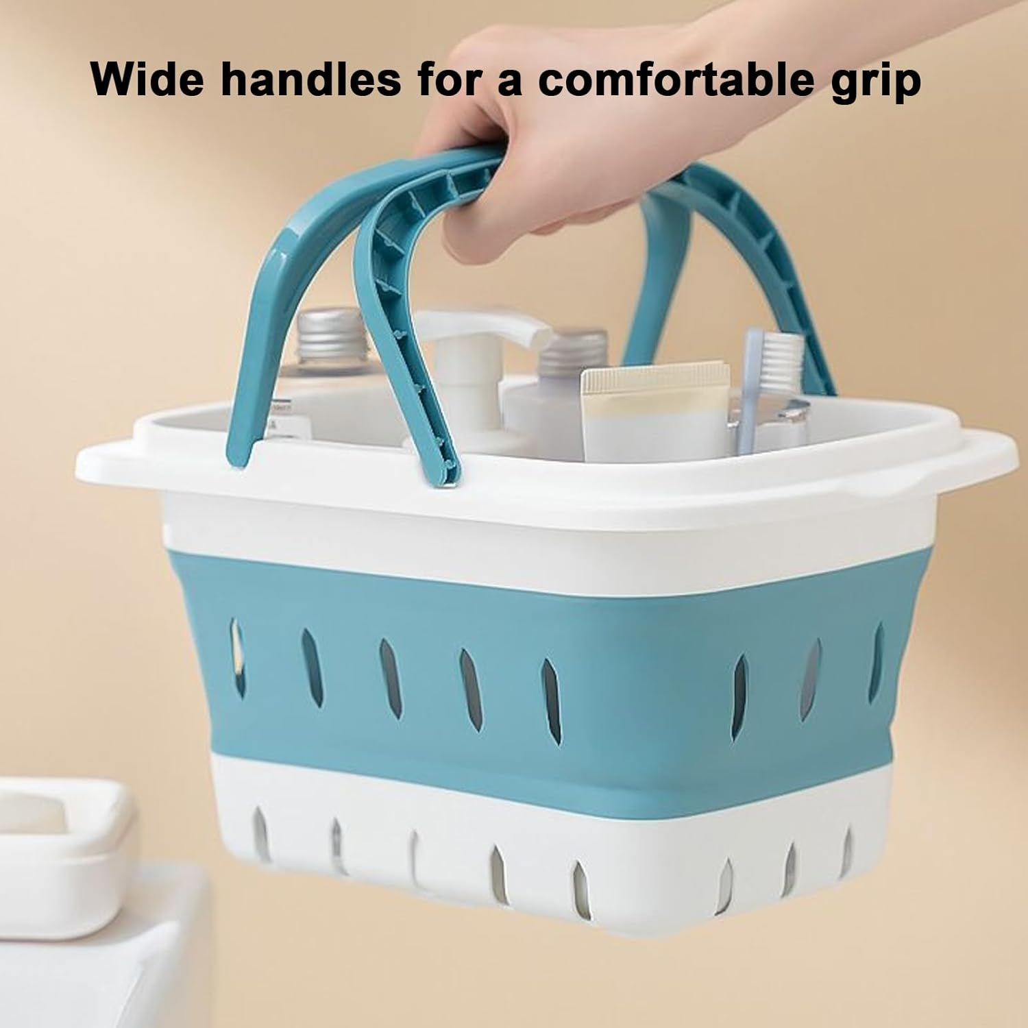 Foldable Shower Basket - 11.02 Inches Bathroom Toiletries Baskets for Home and Gym, Portable Design with Handle, Adorable Travel Storage for Toiletries, Apartment, RV, Camping - Gray image number 4