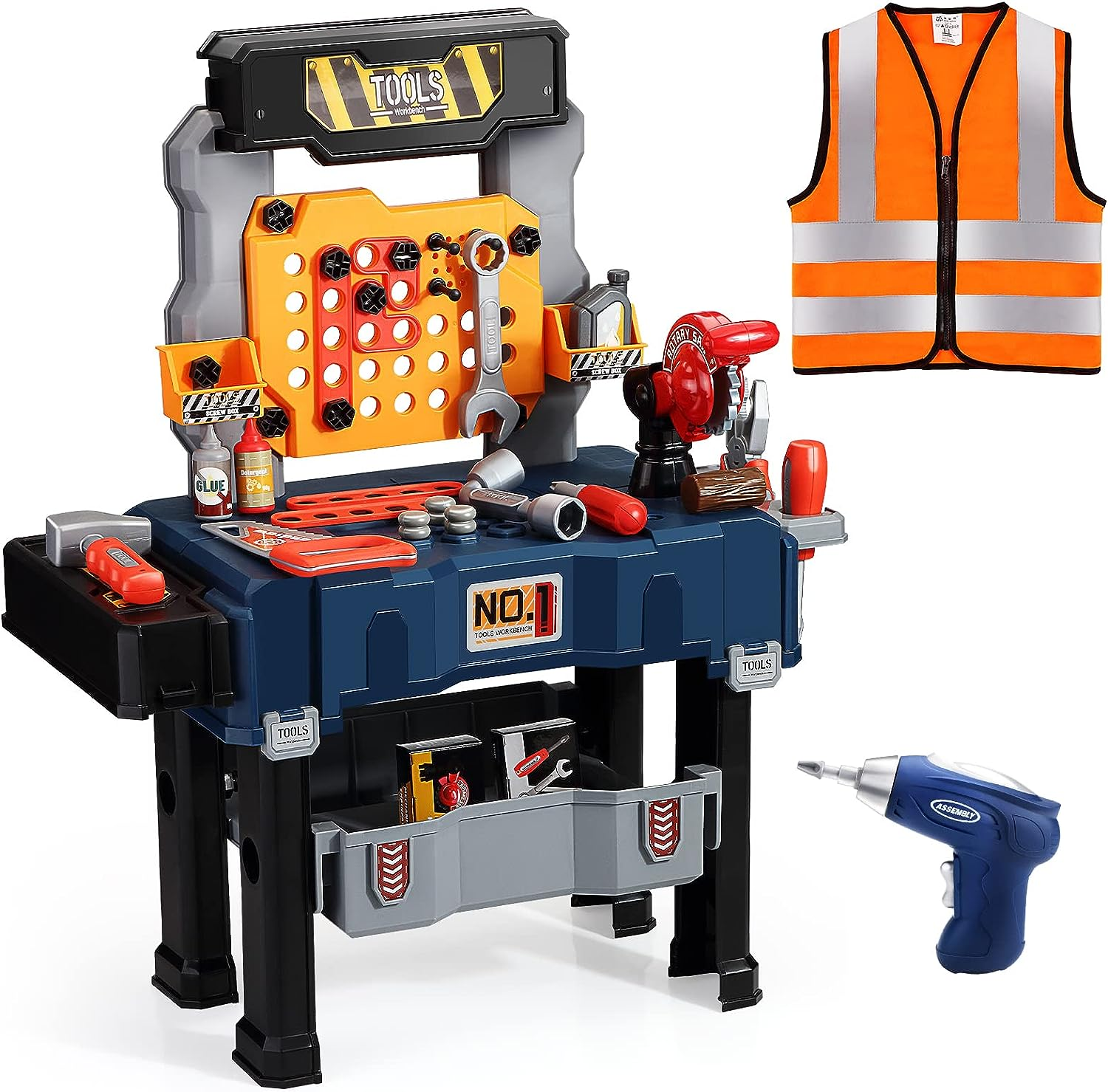 Deejoy Kids Tool Bench, Realistic and Electric Drill, Transformable Tool Set, Toddler Bench Pretend Play Learning Boys & Girls Age 3-5 image number 1