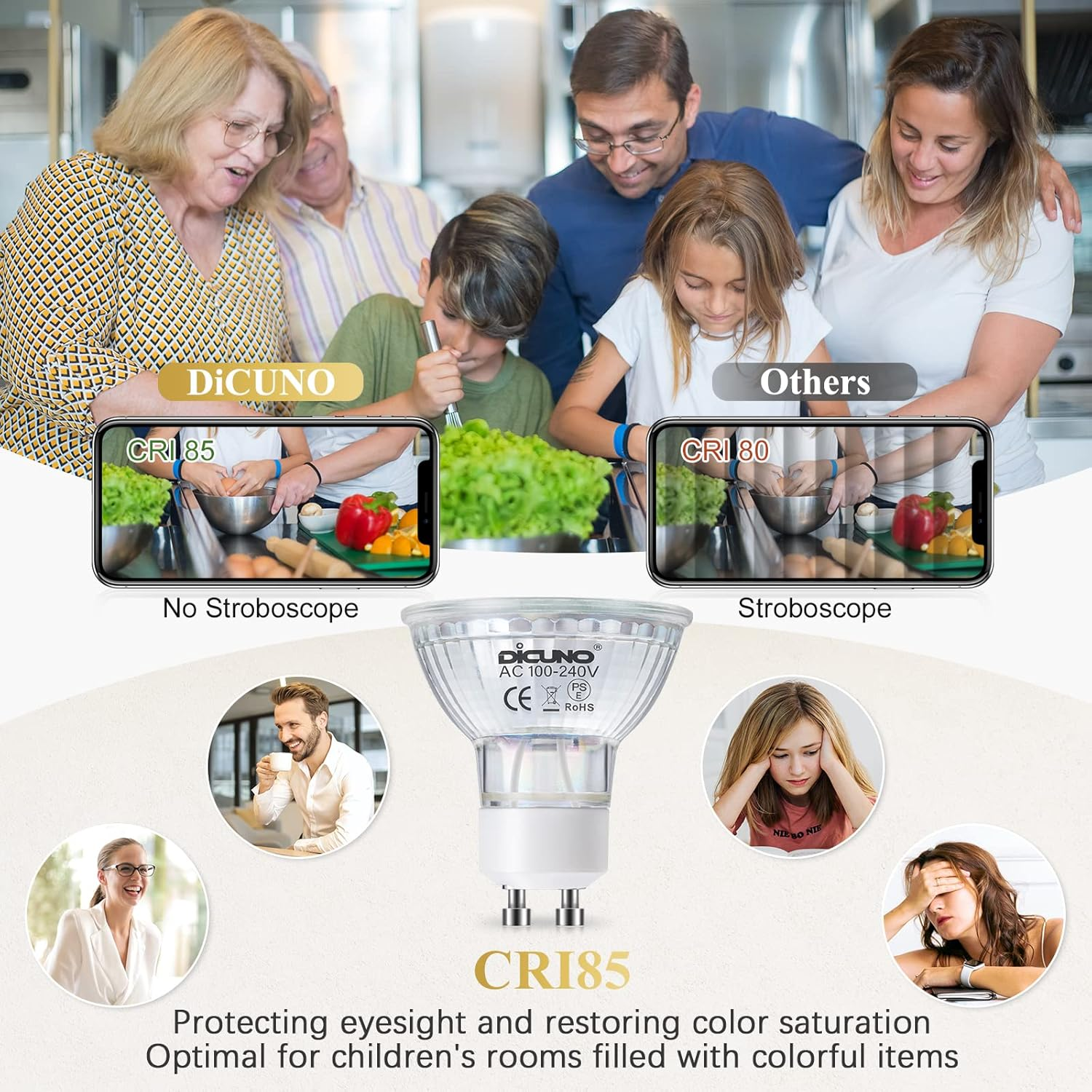 Dicuno GU10 LED Bulb, 6W 700LM Spotlight, Equivalent to 60W Halogen Lamp, Daylight White 5000K, AC 100-240V, Not Dimmable, 120&deg; Beam Angle, 6-Pack