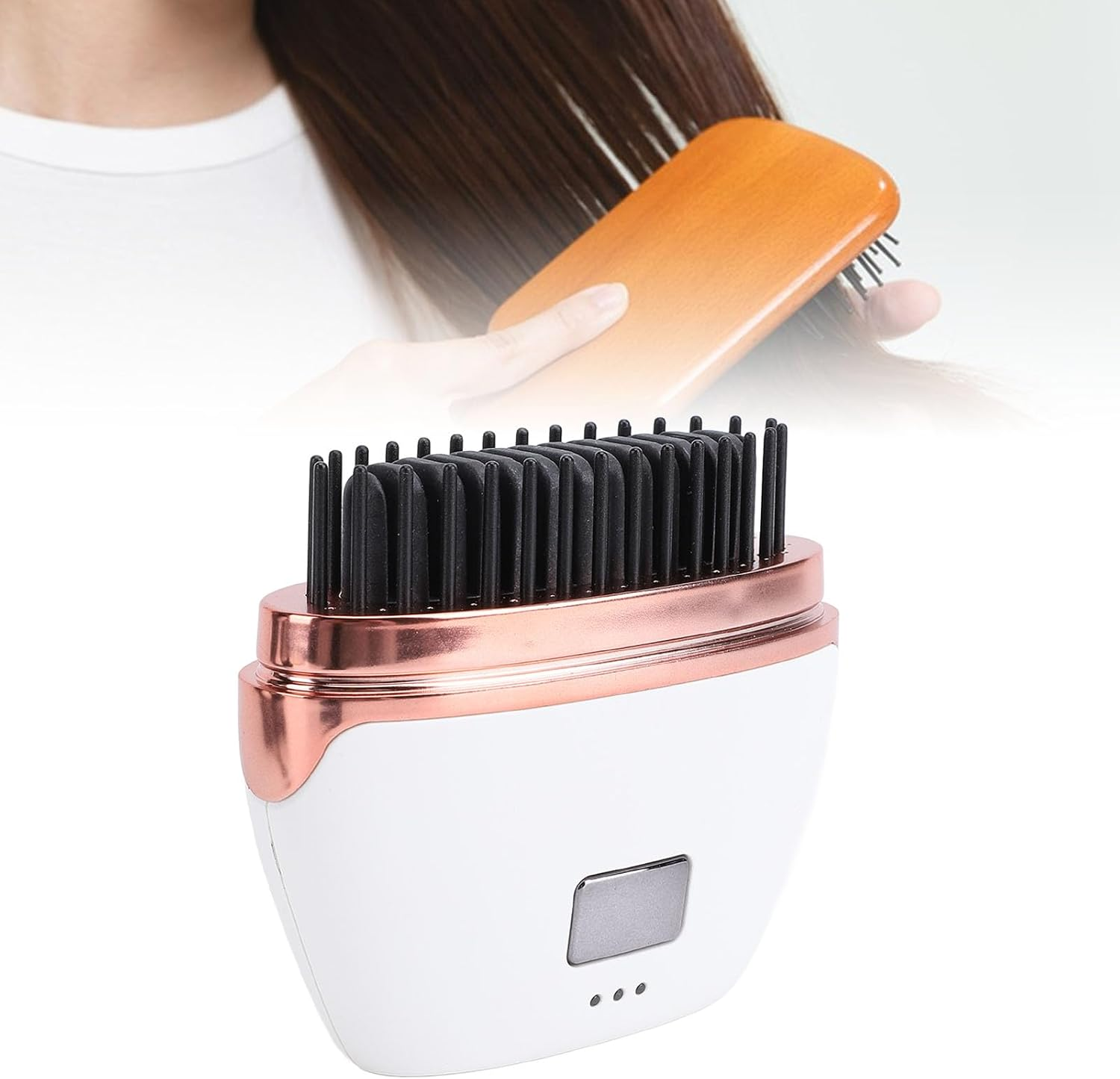 Cordless Hair Straightener Brush, Rechargeable Mini Hair Straightener Comb MCH Ceramic Heating, 3 Temperature Settings, Portable Pocket Size Hair Brush for Travel