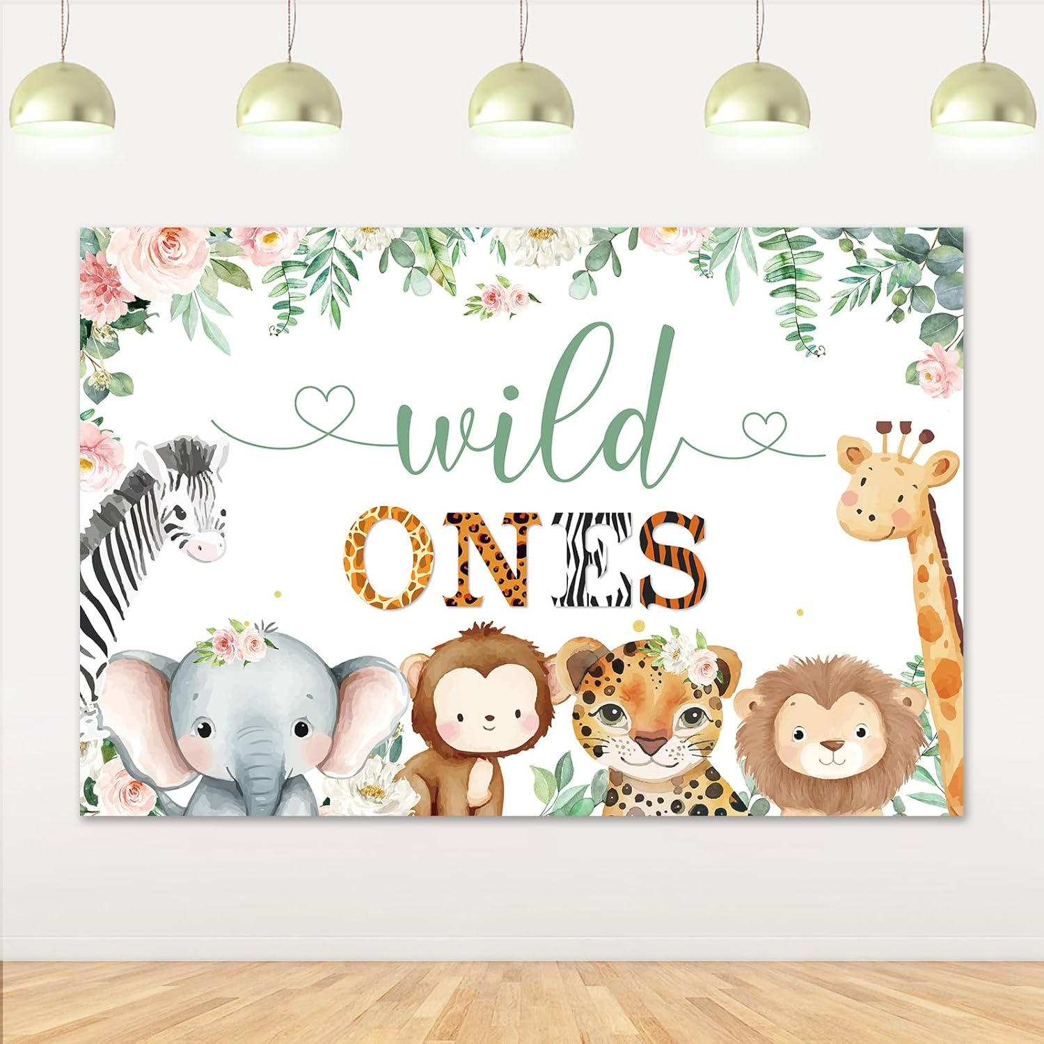 Wonmelody Wild Ones Birthday Decorations Twins 5*3 Ft Wild Ones 1St Birthday Backdrop Banner Jungle Twins 1St Birthday Decor Twins Birthday Party Decorations for Jungle Safari Cute Animals 1St Party image number 2