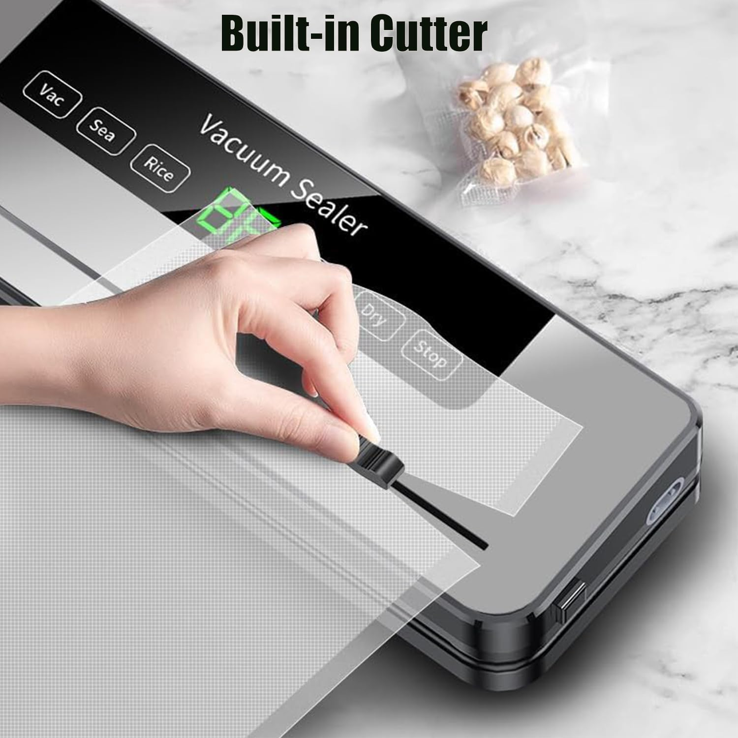 Vacuum Sealer Machine, 5 in 1 Food Vacuum Sealer Machine with Build-In Cutter Automatic Air Sealing System Smart Touchscreen for Food Storage Dry and Moist Food Modes with 30Pcs Seal Bags Kit