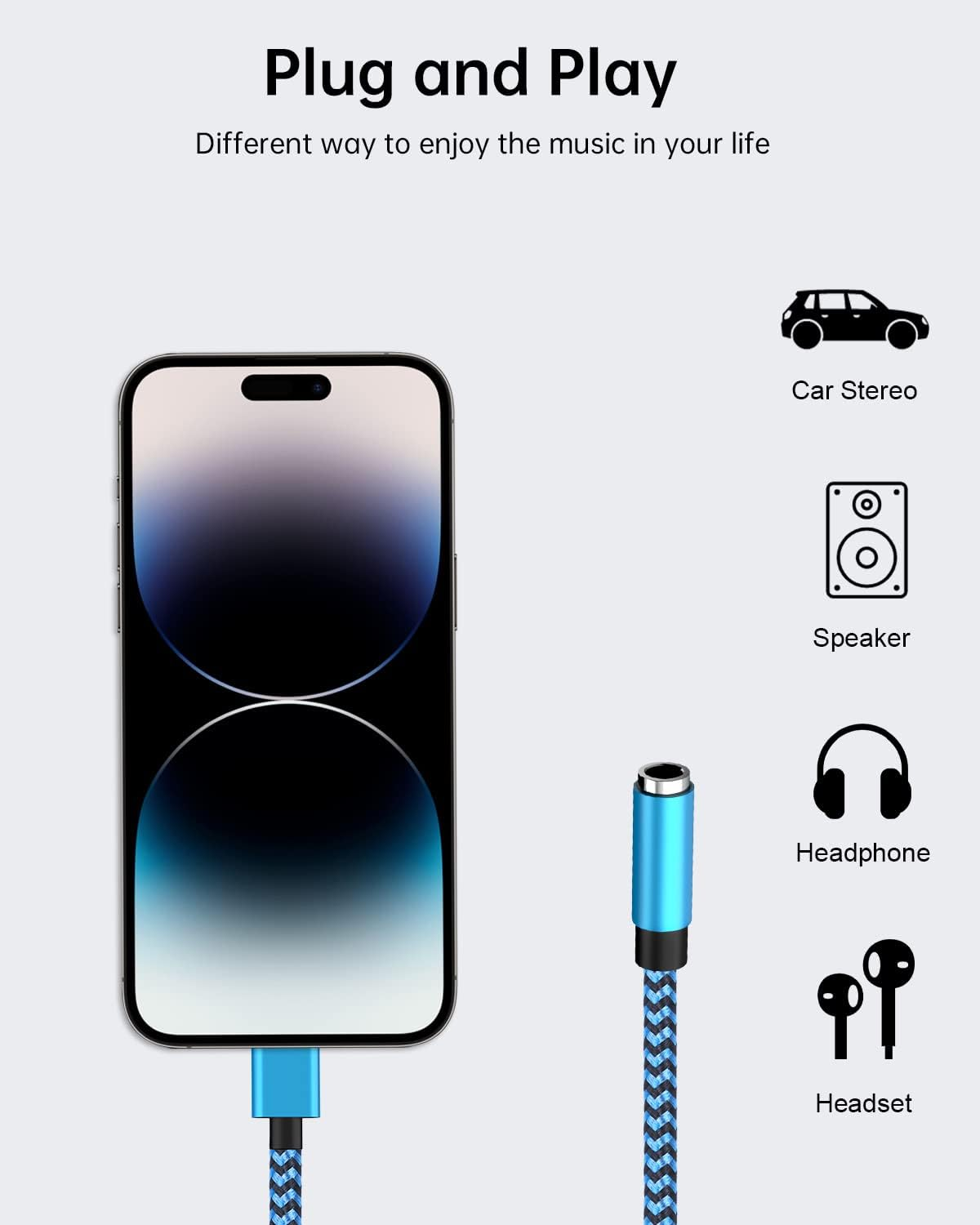 Iphone Headphone Adapter, 2Pack Dongle Lightning to 3.5Mm Jack Converter Braided Audio Aux Cord Earbuds Splitter Adaptor Compatible with Iphone 14 13 12 11 Pro Max X XR XS SE 8 7 plus Ipad Ipod image number 1