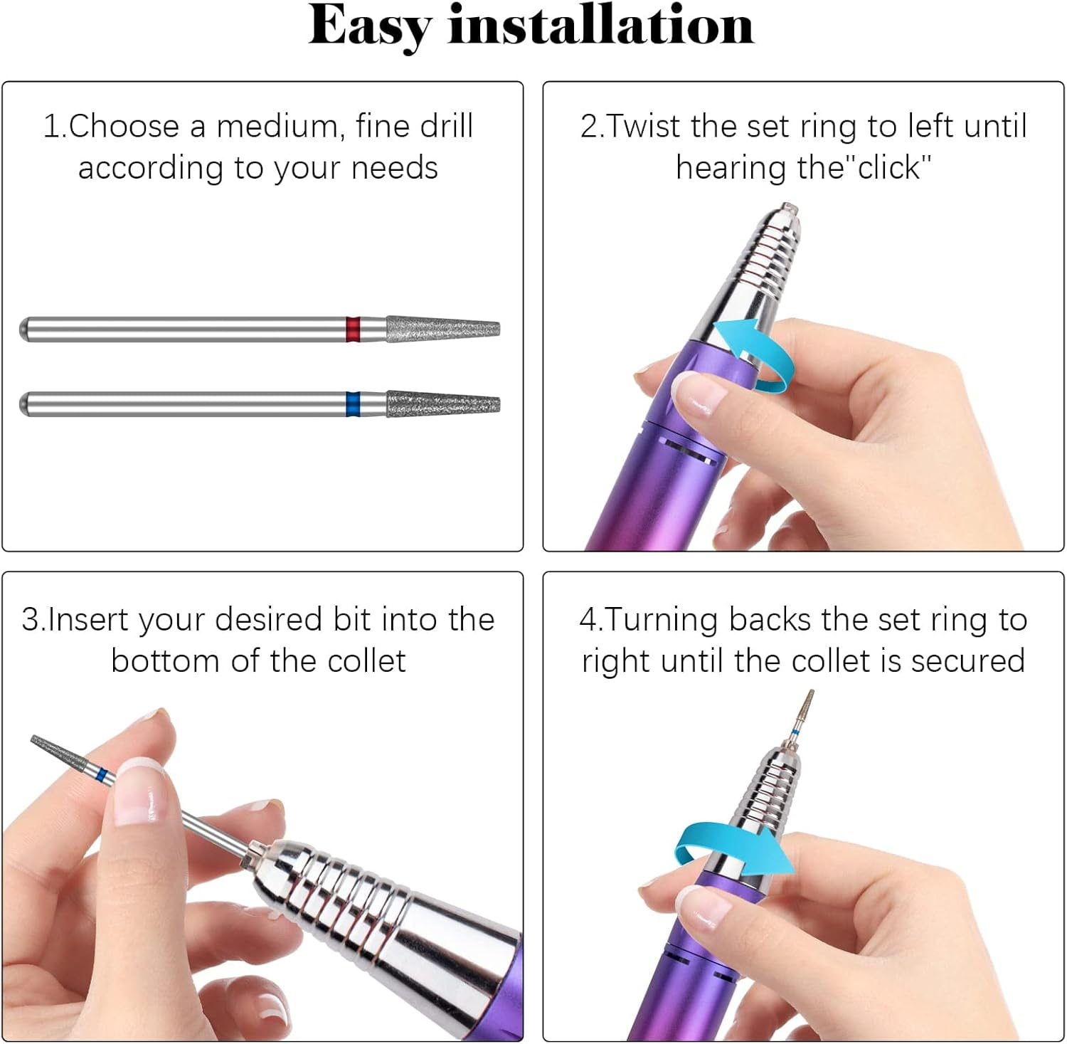Difenni Nail Drill Bits Cuticle Nail Drill Bit Tapered Barrel Cuticle Drill Bits with Storage Case,3/32 Shank Efile Bits for Nail Prep and Manicure Pedicure Tools(Fine&Medium) image number 5