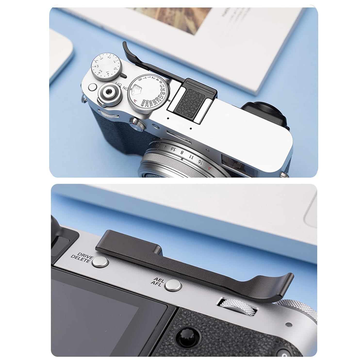 Camera Thumb Rest Support Holder,Aluminium Alloy Thumb up Grip Handle, for X100VI X100V X100F XE3 XE4 Cameras (Black) - Silver image number 4