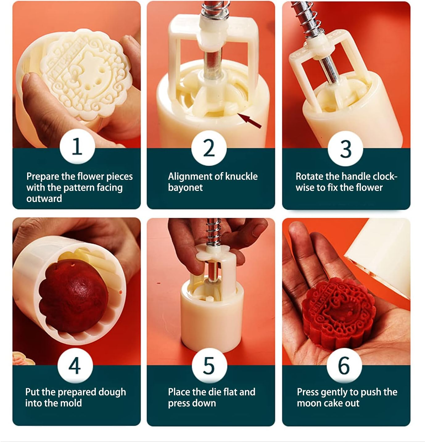 2 Set Mooncake Mould Press with 12 Stamps DIY Cookie Hand Decoration Mooncake Press Molds, Bath Bomb Mold Set for Cookie Stamps Pastry Tool Moon Cake Maker Bath Bombs Press image number 2