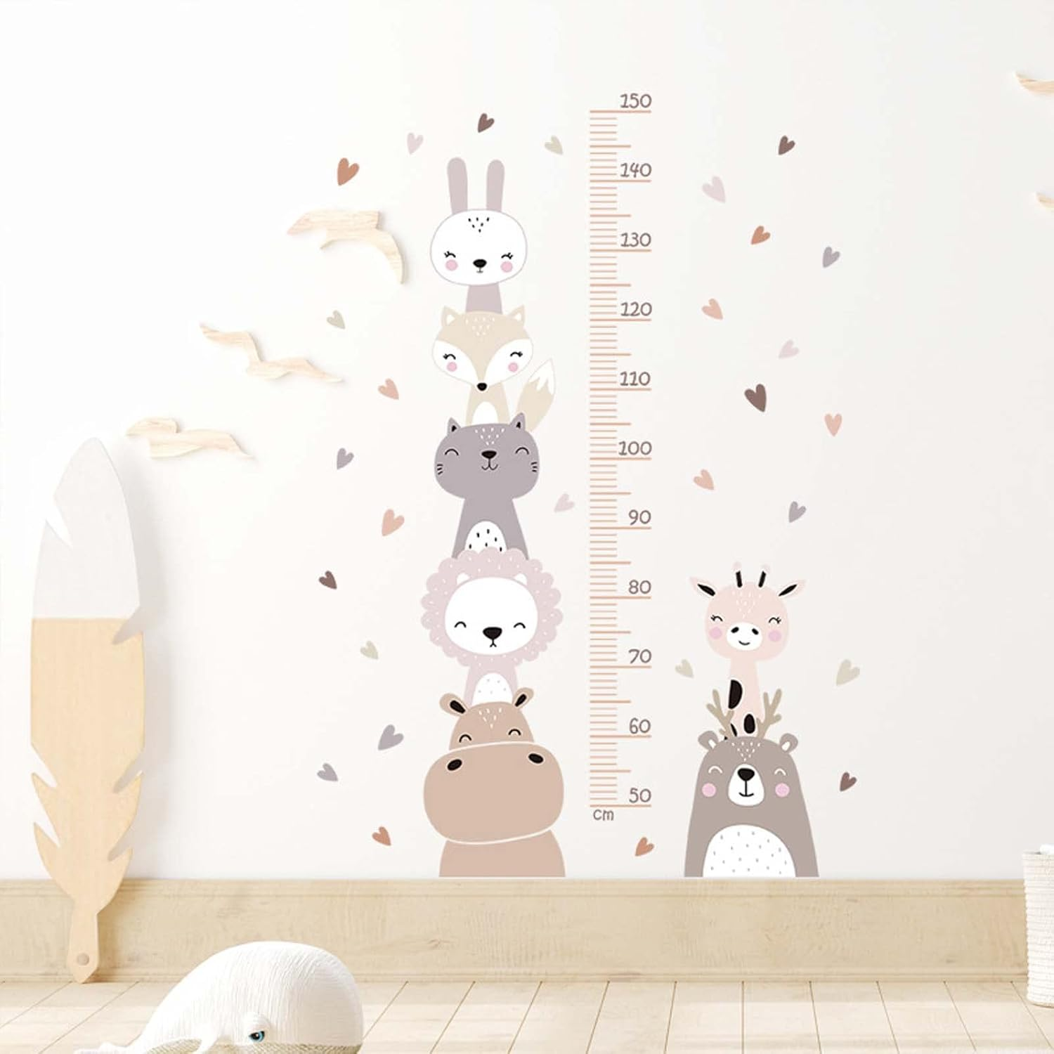 MLAFE Kawaii Wall Decorations, Cute Cartoon Height Chart Stickers, Growth Chart for Wall, Living Room, Bedroom Wall Decoration Stickers (Hippo Stacked Yellow) image number 3