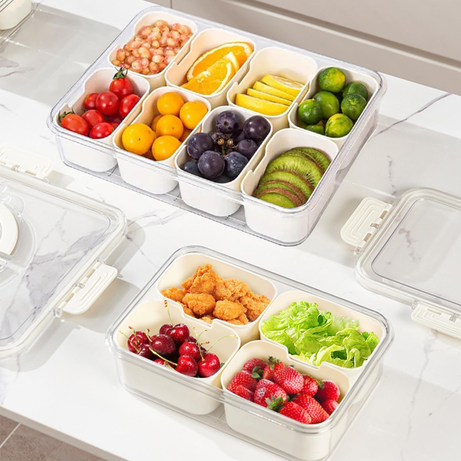 Snack Box 4 Compartment，Plastic Portable Food Storage Container Snack Platters, 4 Removable Compartment Box for Parties, Reusable Appetizer Clear Organizer for Veggie, Candy, Fruit,Nut (Medium)