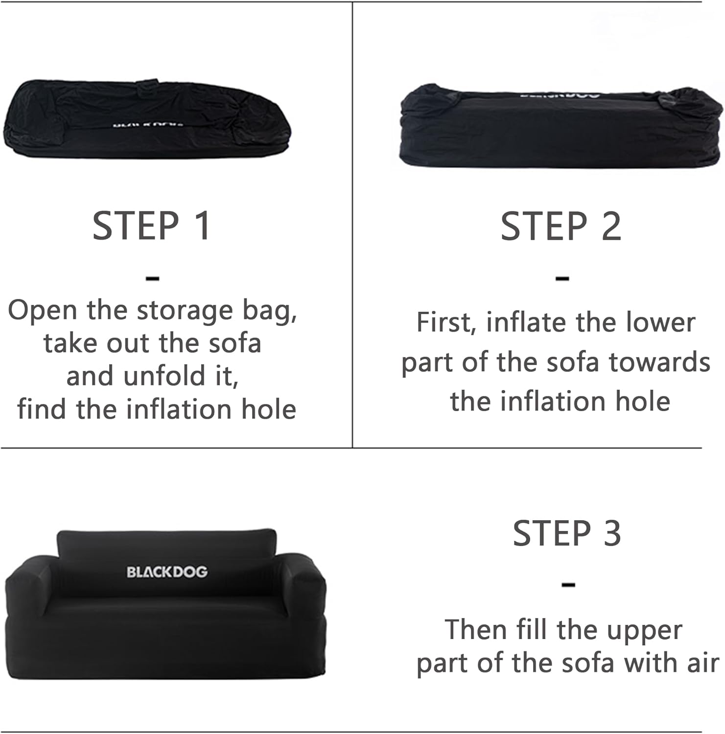 Naturehike Blackdog Outdoor Double Inflatable Sofa, Black Portable Waterproof Couch with Electric Air Pump, Adults Air Couch for Indoor Living, Tent Camping, Beach Travel, Easy Setup (Double) image number 2