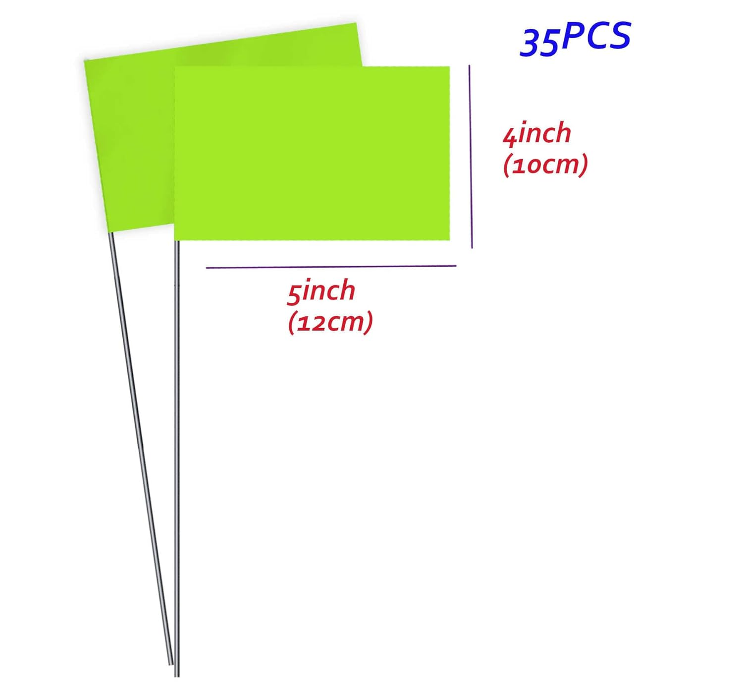 35 PCS Green Small Flag,15 Inch Steel Flagpole Mini Flag,Ground Marking Flags Decor,Petit Drapeau image number 2