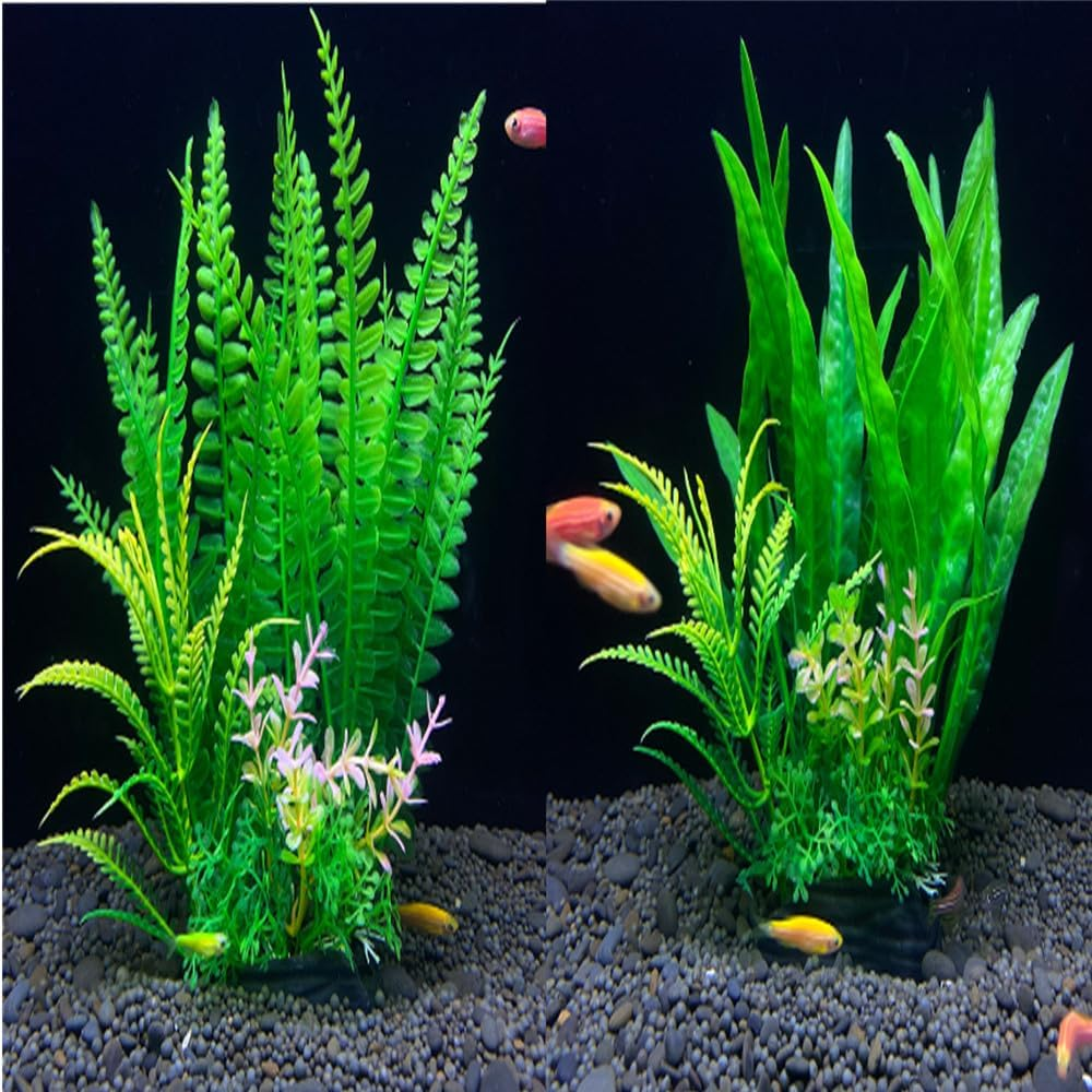 Loopunk 6 PCS Fish Tank Plants Artificial, Fish Artificial Aquatic Plants in Plastic Large Aquarium Decorations, Aquarium Fish Tank Plastic Plants Ornaments Colorful. image number 3