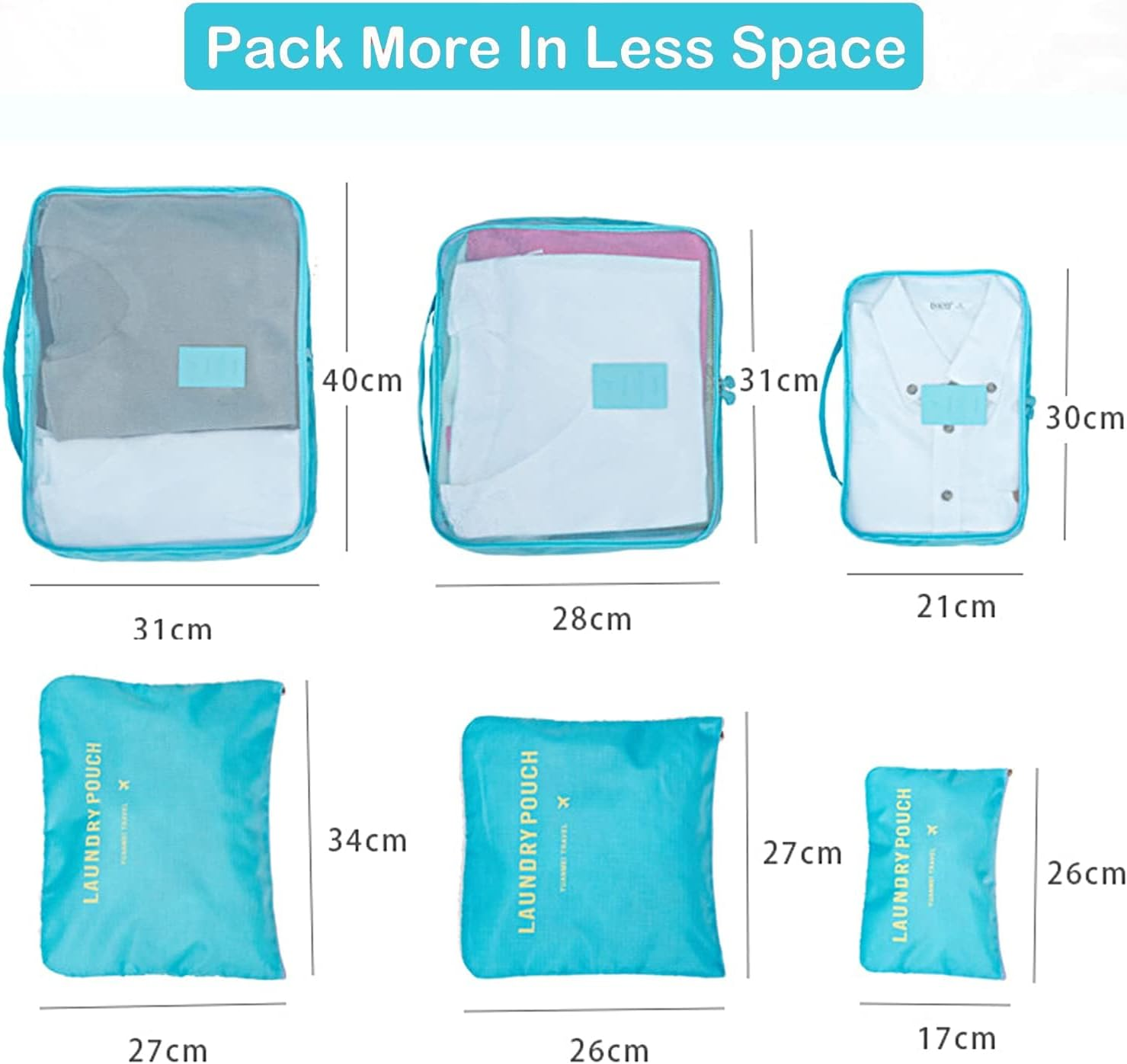 6PCS Travel Luggage Organiser Clothes Storage Pouch Suitcase Packing Bags (Sky) - Sky image number 5