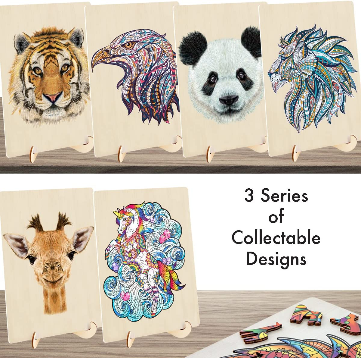 Puzzle Master Wooden Puzzle - Art Jigsaw Wood Cut Puzzle with Display Stand for Adults and Kids - Lion 145-Pieces Set image number 6