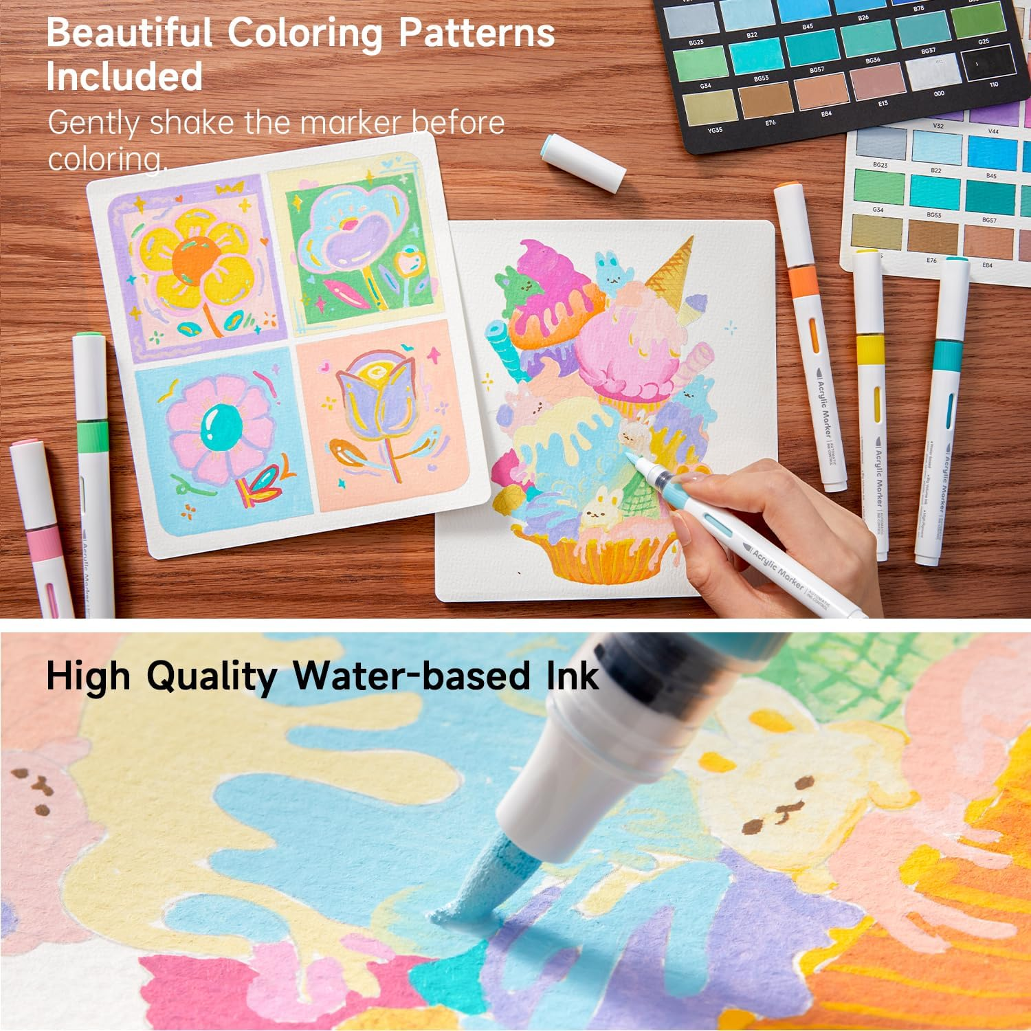 Shuttle Art Automatic Ink Control Acrylic Paint Markers, 36 Colors Brush Tip Acrylic Paint Pens for Rock Painting, Ceramic, Wood, Canvas, Glass, Stone, Fabric, Card Making, DIY & Art Supplies image number 6