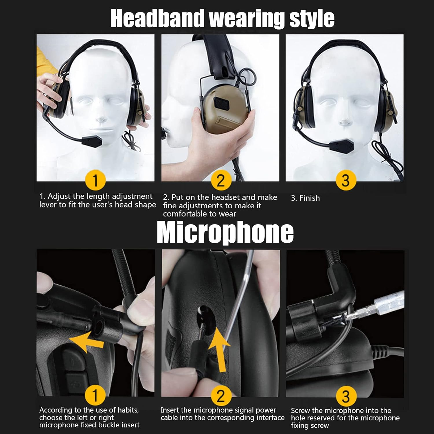 Tactical Headset, & Earmuffs, Retractable Adjustable Headband Walkie Talkie Headset, No Pressure over Time, for Expansion Activities, Games, Film image number 3