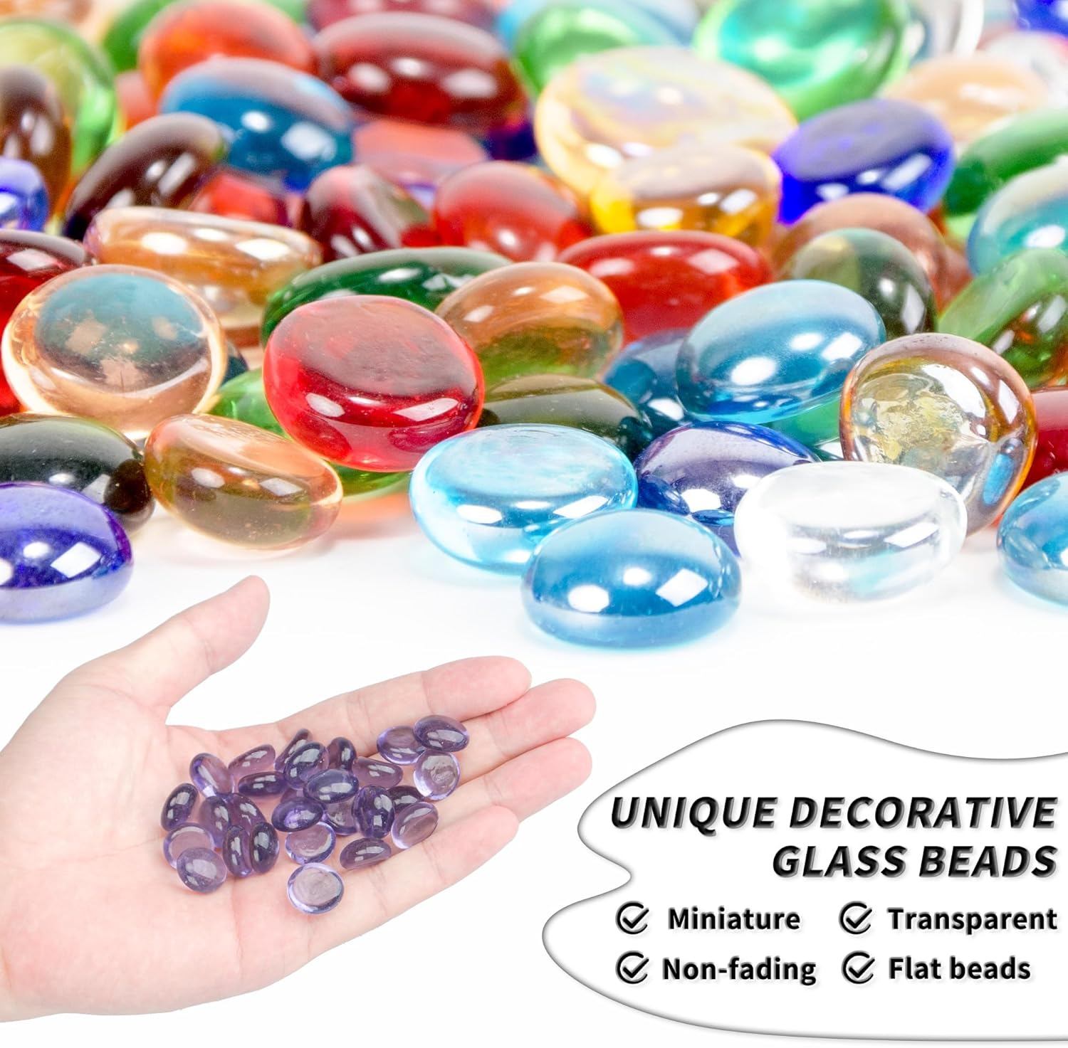 1 LB Purple Flat Glass Beads, 160-180PCS Small Glass Marbles, Mini Flat round Pebbles for Vase Filler and Floral, Fish Tank Rocks Decorative Gemstones for Home and Aquarium D&eacute;cor - Blue image number 4