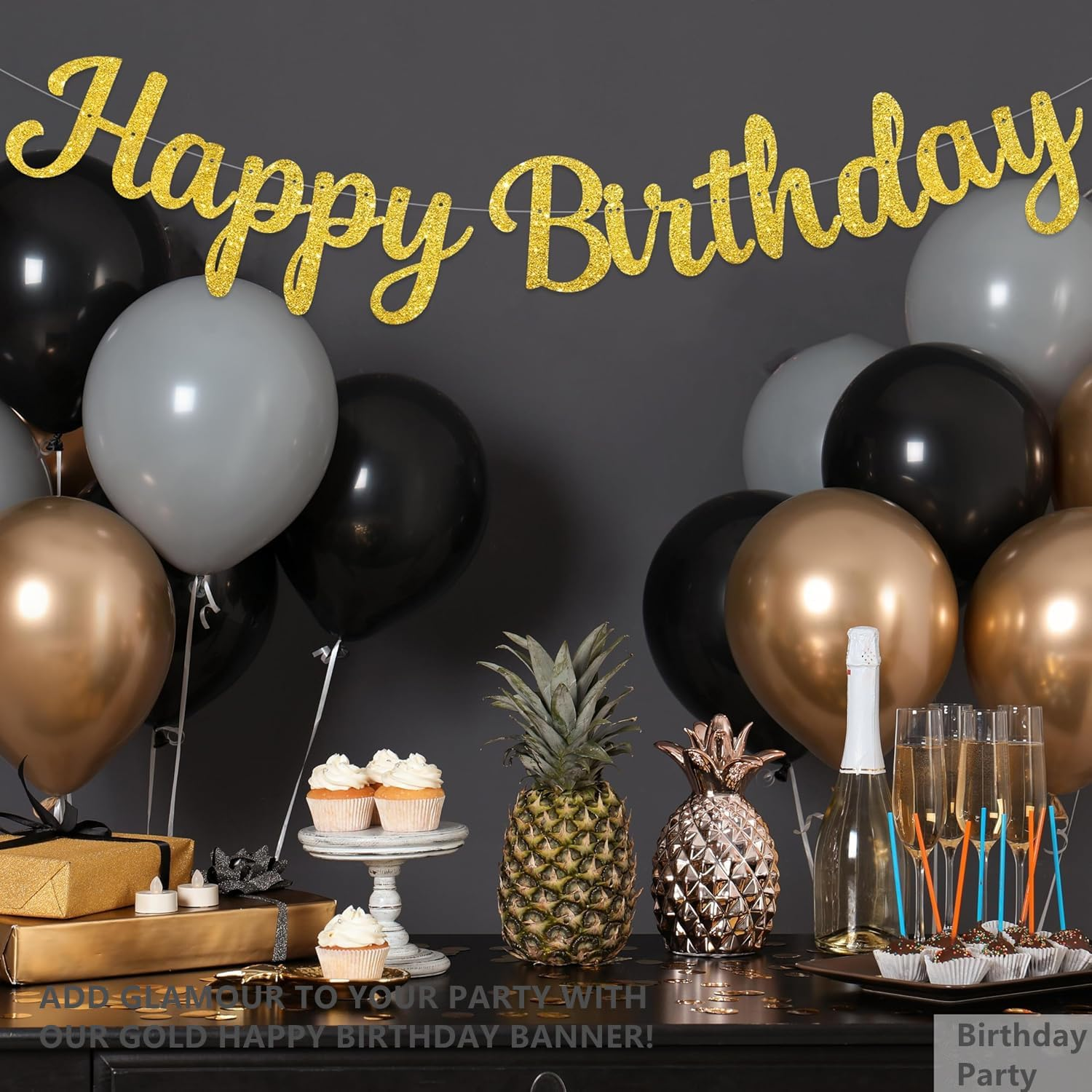 Happy Birthday Banner, Glitter Gold Happy Birthday Banner, for Birthday Decoration DIY Party Decoration (Gold) image number 6