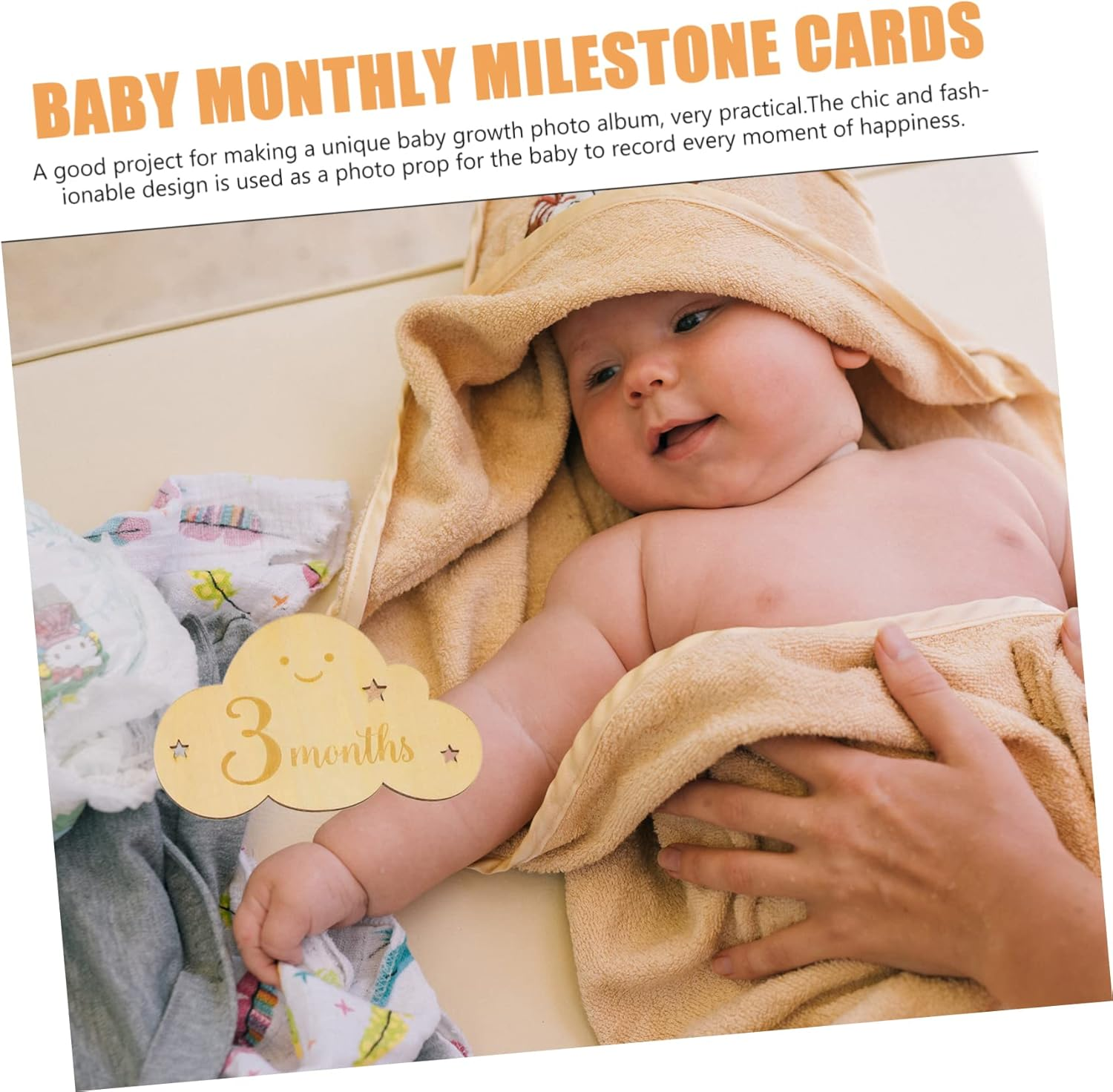 Ipetboom 8Pcs Wooden Cloud Signs Newborn Photo Props Month Cards for Girl Born Accessories image number 5