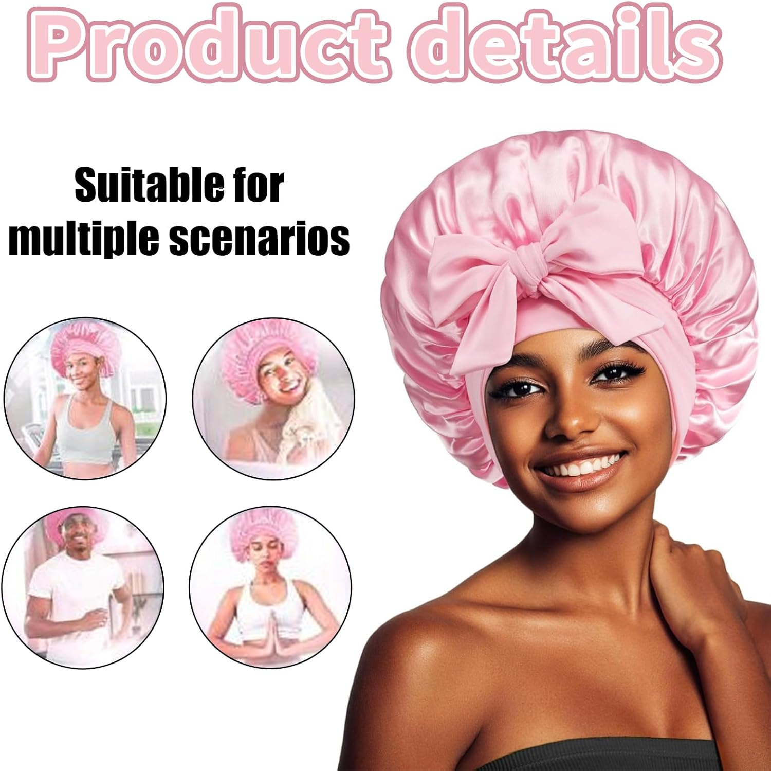 Mniimaluxe Sleep Cap Hair Protection, Silk Hood for Sleeping, Satin Sleep Cap, Bonnet Sleep Cap, Curl Hood, Pink, M image number 6
