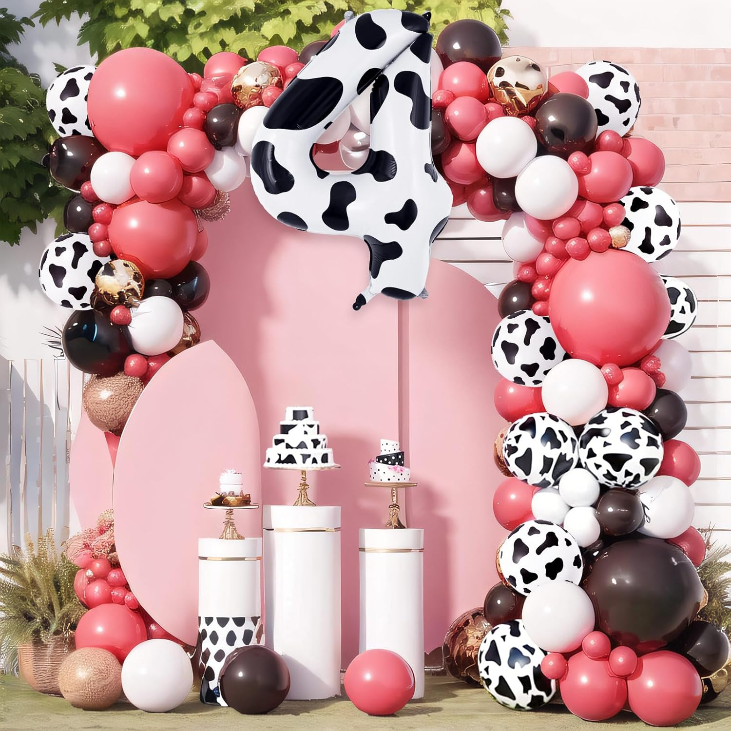 Cow Print Number 4 Balloon, Large 40 Inch Cow Number Birthday Balloons, Foil Mylar Number 4 Balloons for 4 Year Old Birthday Party Decorations Supplies Animal Farm Cowboy Cowgirl Themed Party