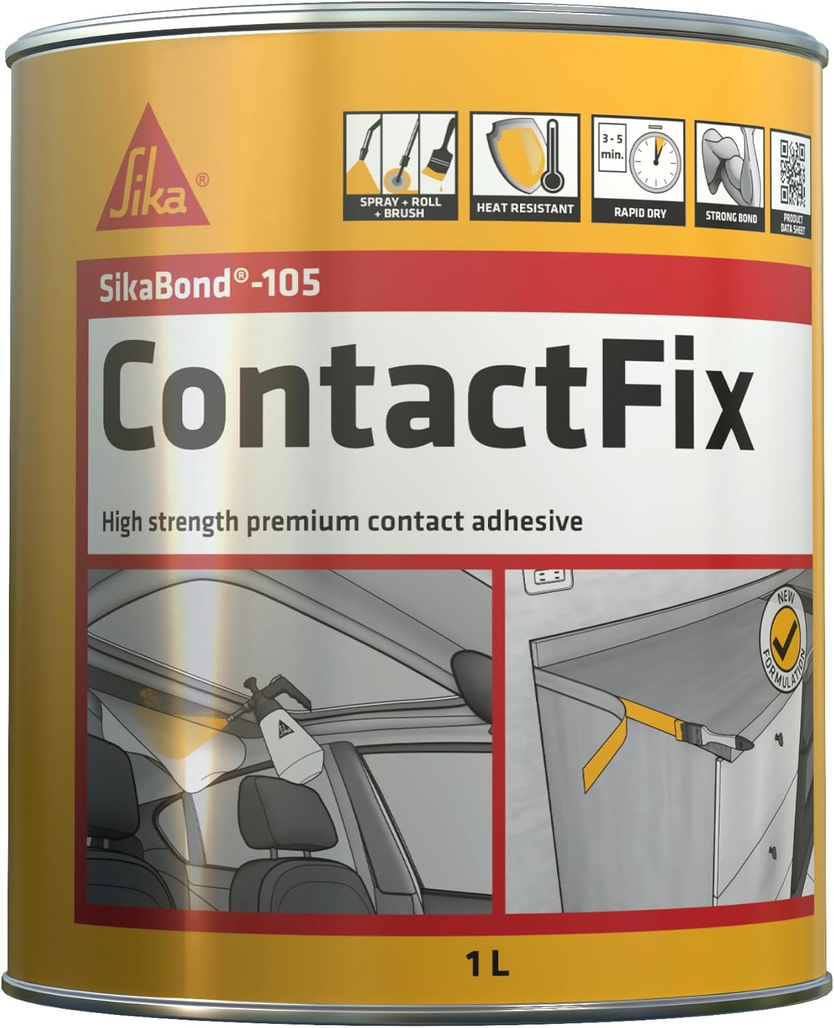 SIKA - Premium Sprayable Contact Adhesive - Sikabond 105 Contactfix - Fast-Drying, Heat & Water-Resistant - Ideal for Laminates, Upholstery & Automotive Repairs - 1L