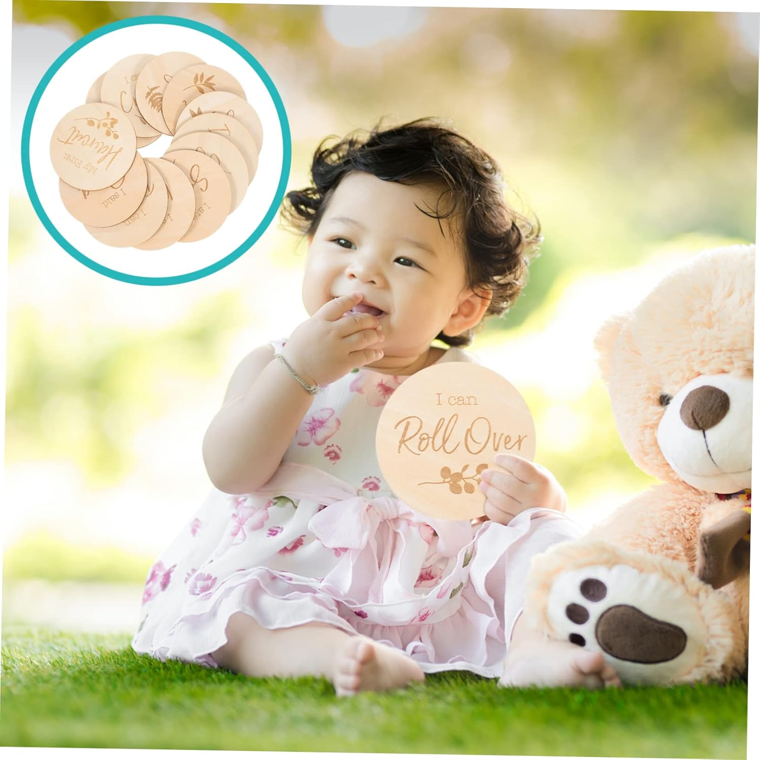 UPKOCH 12Pcs Wooden Milestone Cards for Newborn Growth Journey Milestone Discs for Monthly Photo Props Memory Keepsakes for Documenting First Year image number 3