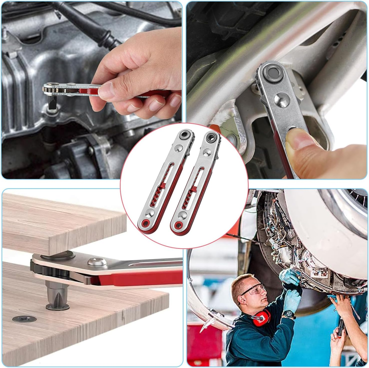 Mtxorvix 2Pcs Mini Ratchet Wrench Set, 1/4 Inch Drive Ratcheting Screwdriver Wrenches Elbow Head & Flat Head High Torque Offset Reversible Drive Handle for 1/4" Hex Shank Drill/Screwdriver Bits image number 3