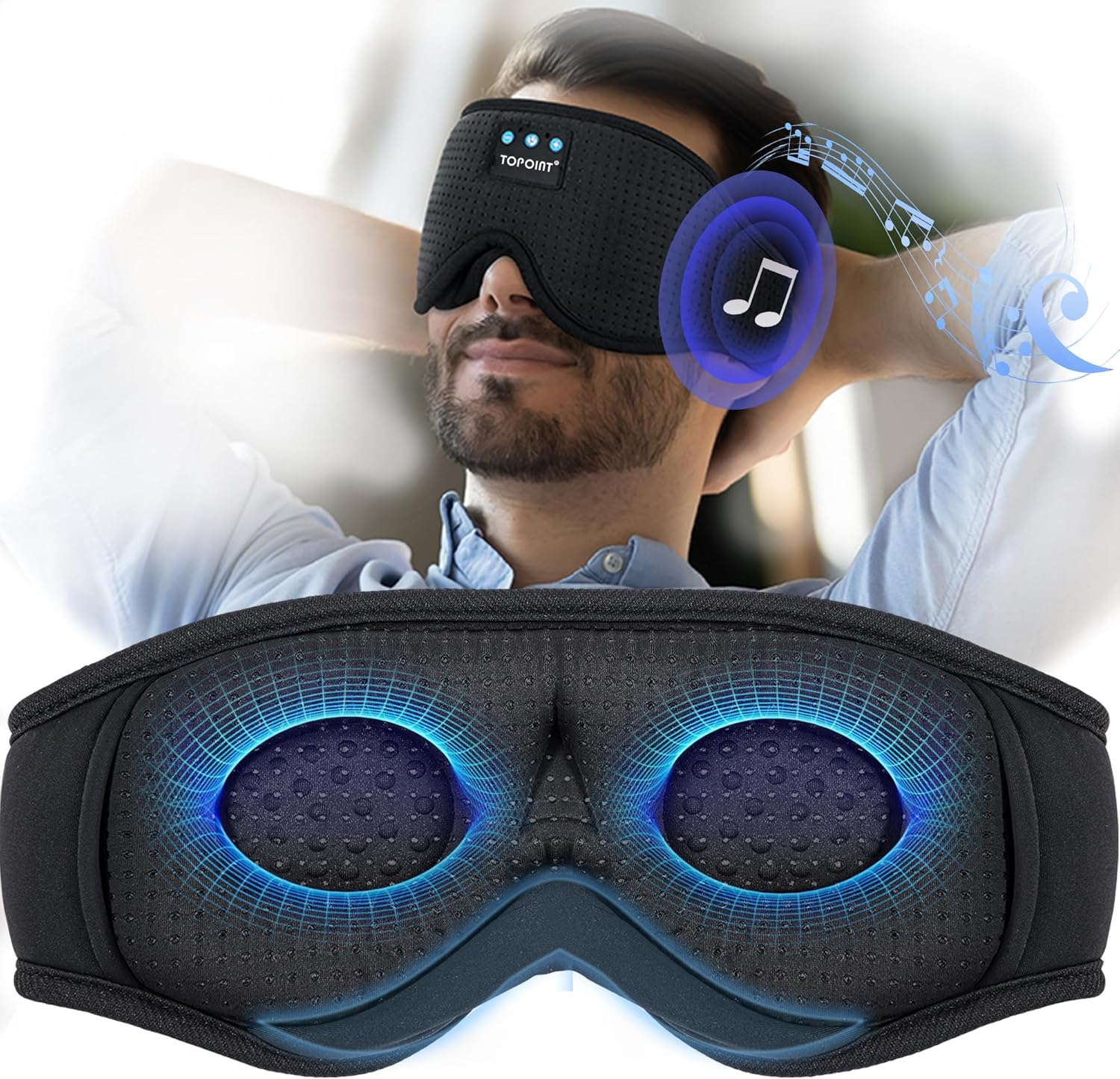 Sleep Headphones, TOPOINT 3D Eye Mask with Bluetooth 5.4 Headphones, Blackout Sleeping Eye Mask Wireless Earbuds Earphones with Microphone HD Speakers for Side Sleepers Men Women Travel Gifts image number 2