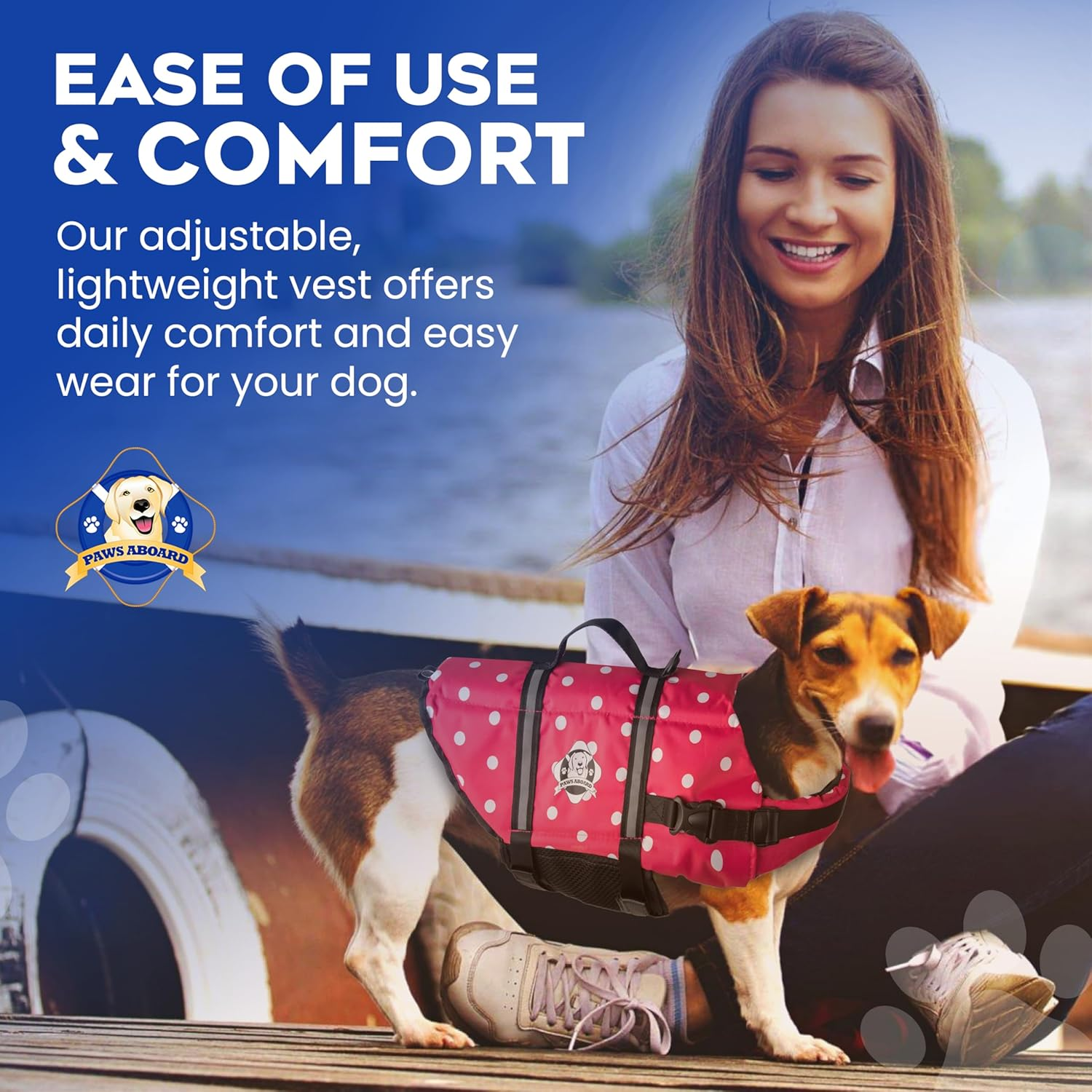 Paws aboard Dog Life Jacket - Keep Your Canine Safe with a Neoprene Life Vest for Swimming and Boating - Available in Different Sizes, Color and Design to Choose - Pink & White Polka Dot, Medium