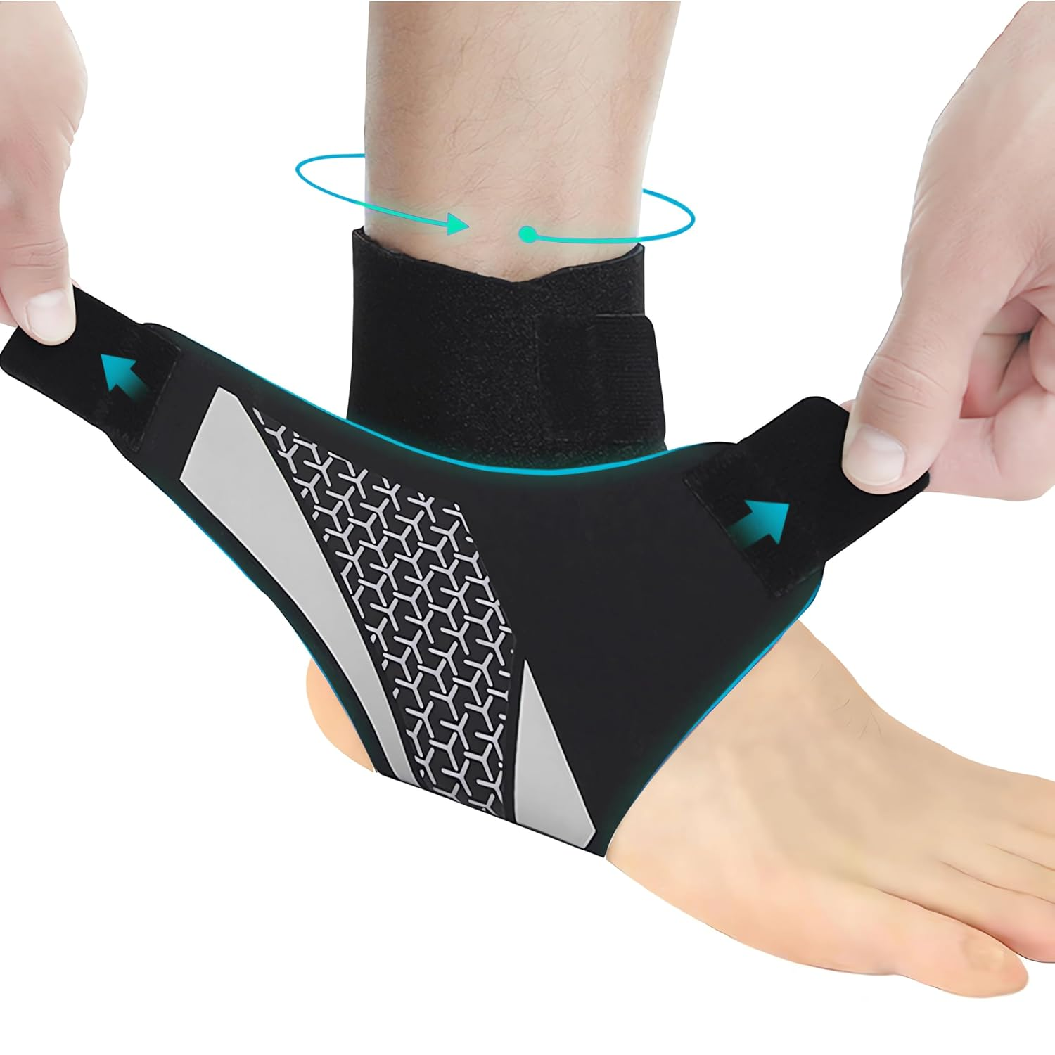 Ankle Support Brace， Open-Heel Ankle Brace with Adjustable Straps for Sports Protect, Plantar Fasciitis, Achilles Tendonitis, Ligament Damage, Injury Recovery，Male and Female,Uniform Size/No Distinction between Left and Right (Right, Gray)