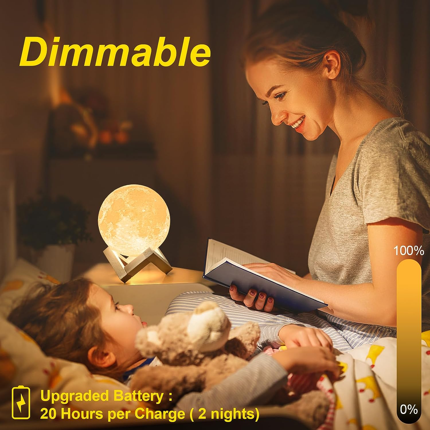 Moon Lamp Balkwan 4.7 Inches 3D Printing Moon Light Uses Dimmable and Touch Control Design,Romantic Funny Birthday Gifts for Women,Men,Kids,Child and Baby. Rustic Home Decor (4.7 Inches) image number 2